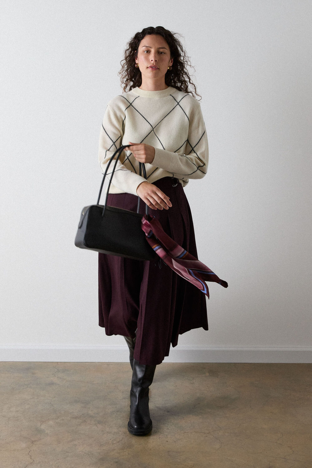 Plum Wool Blend Pleated Kilt Skirt