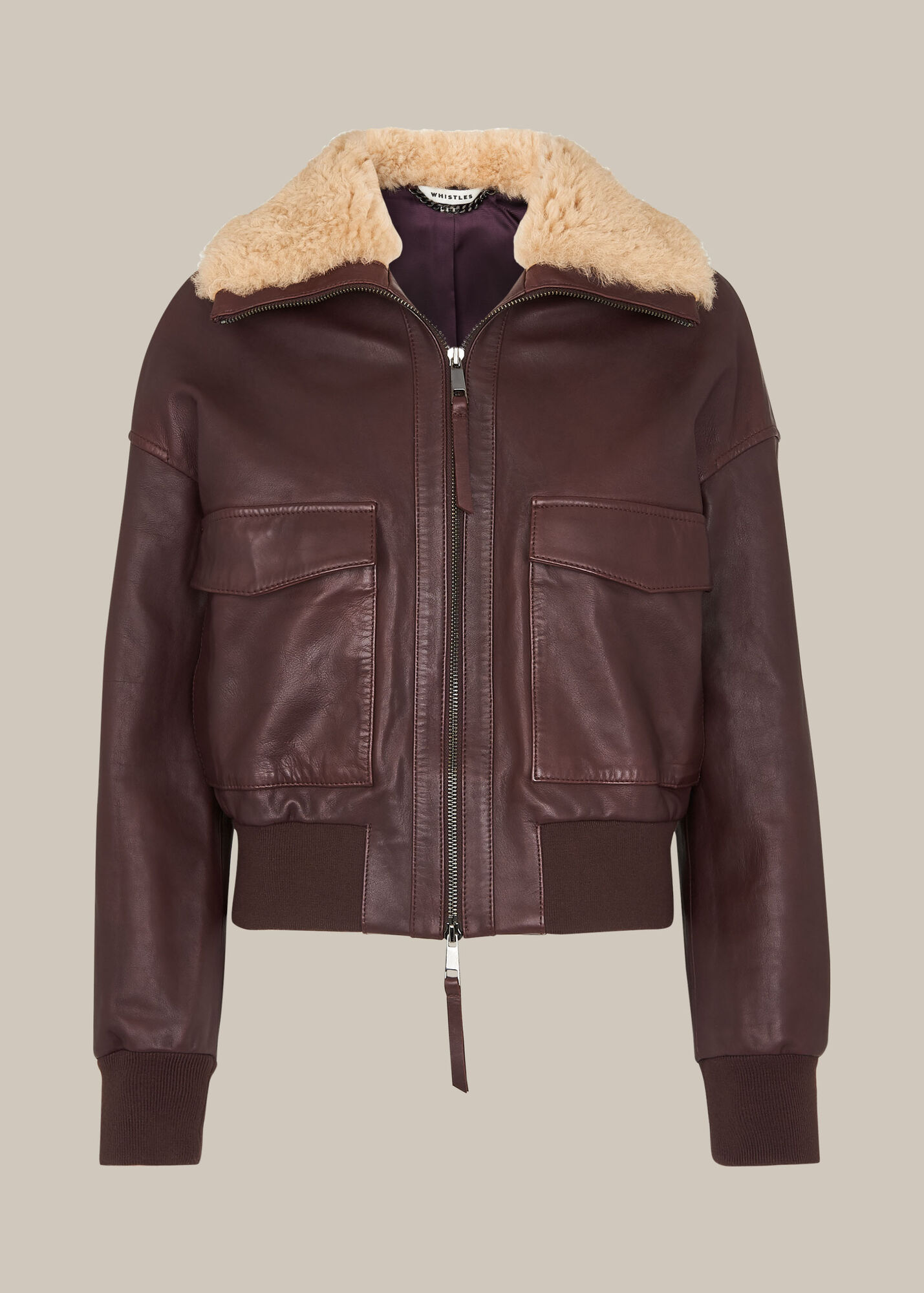 Burgundy Shearling Collar Bomber Jacket WHISTLES