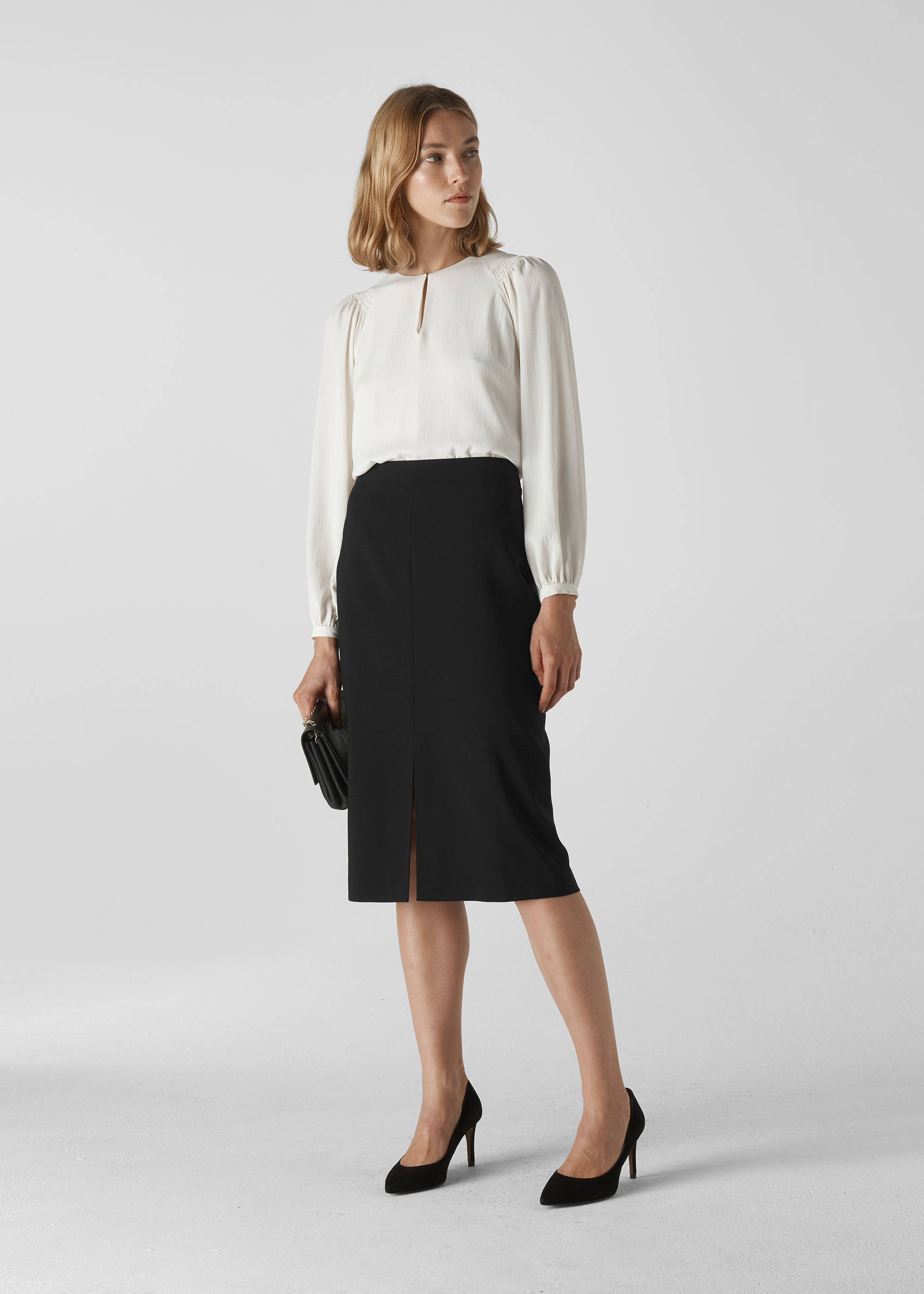 Black pencil online skirt front split