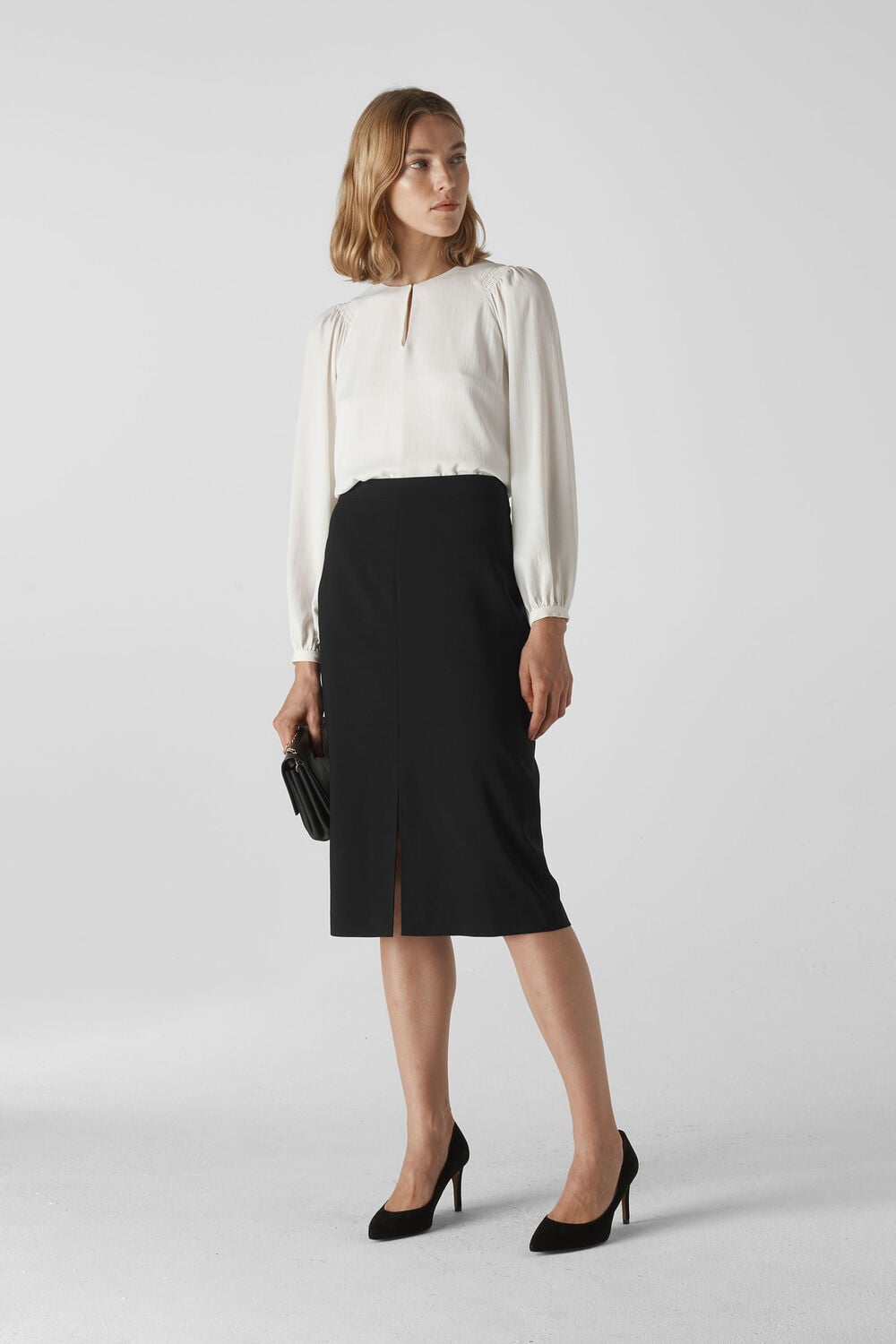 Anna Split Front Skirt Black