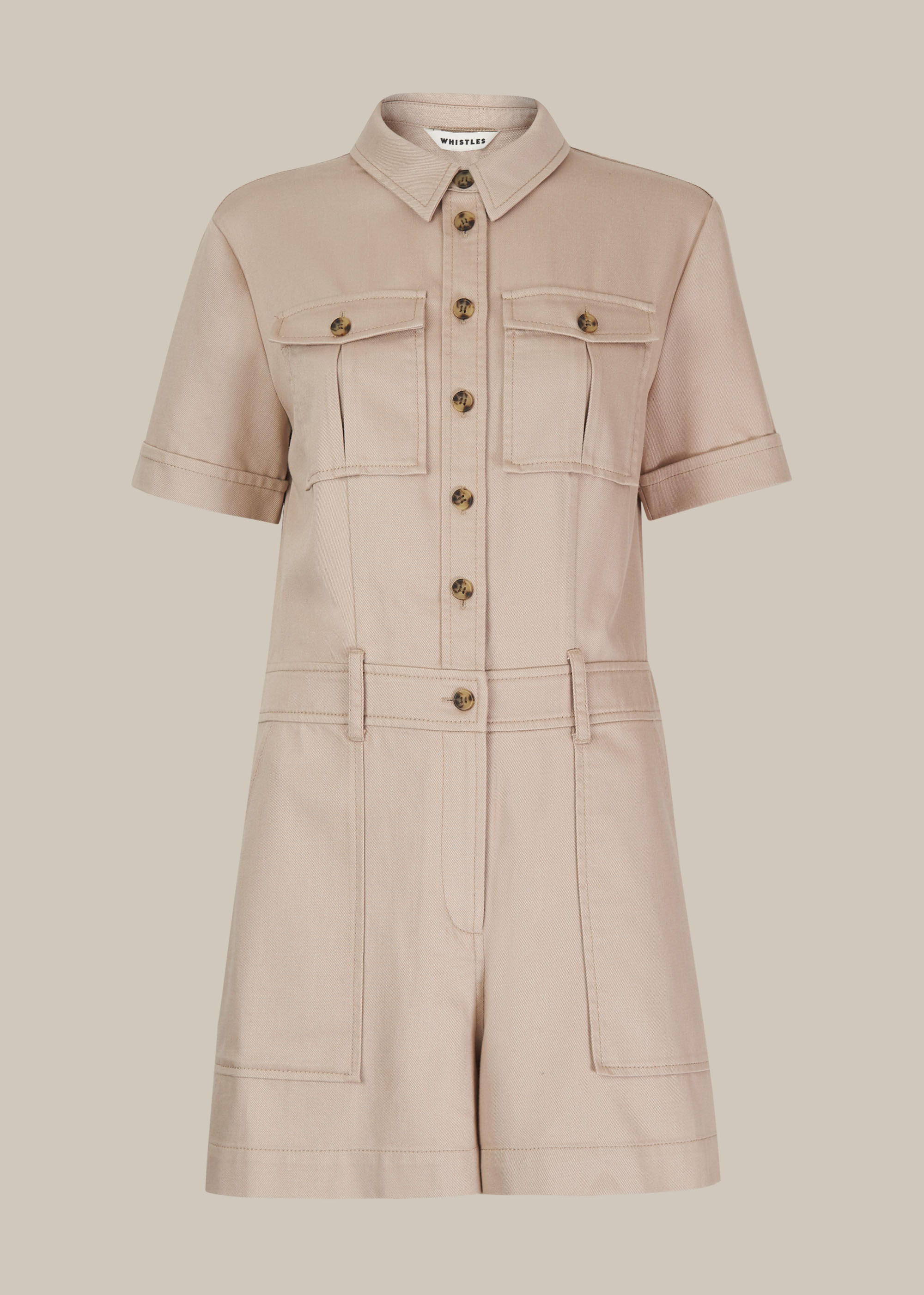 Beige Leith Utility Twill Playsuit | WHISTLES | Whistles US |