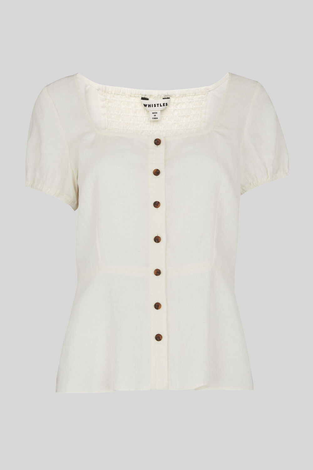 Alana Waisted Linen Top Ivory/Multi