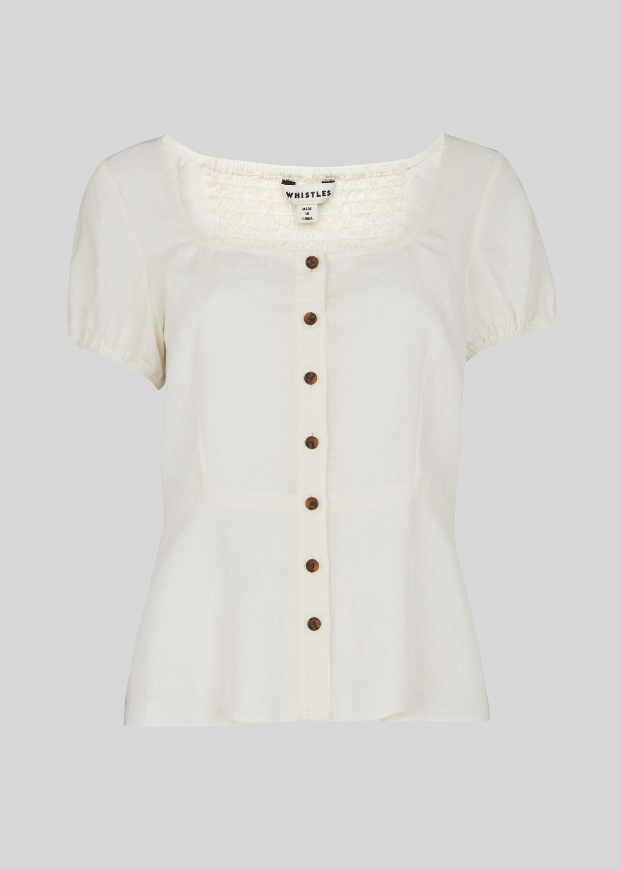 Alana Waisted Linen Top Ivory/Multi