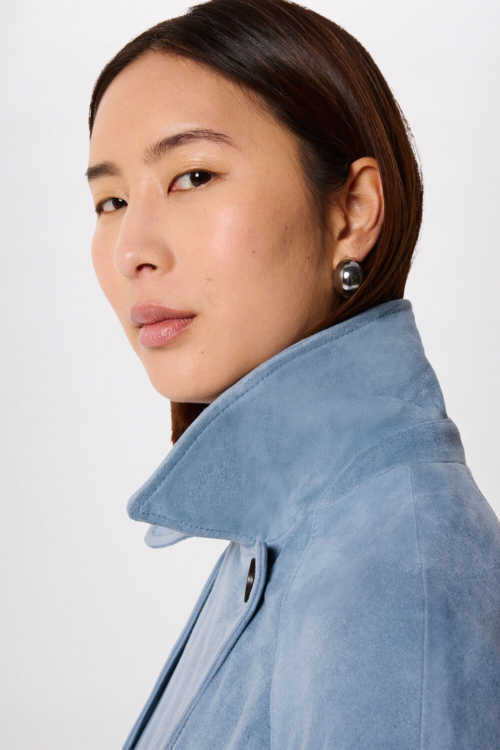 Blue Suede Short Trench Jacket