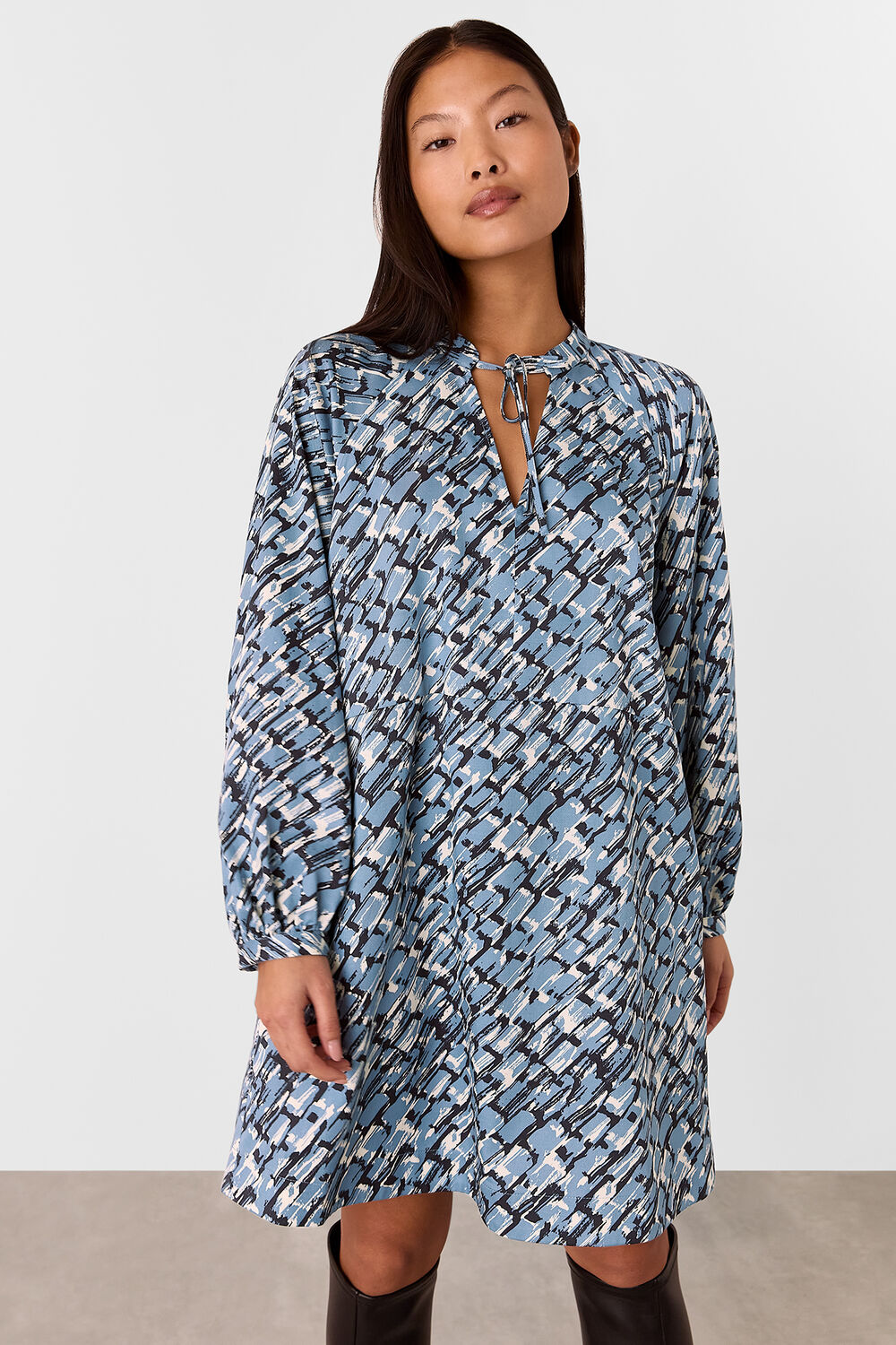 Blue Petite Feathered Wing Marnie Dress