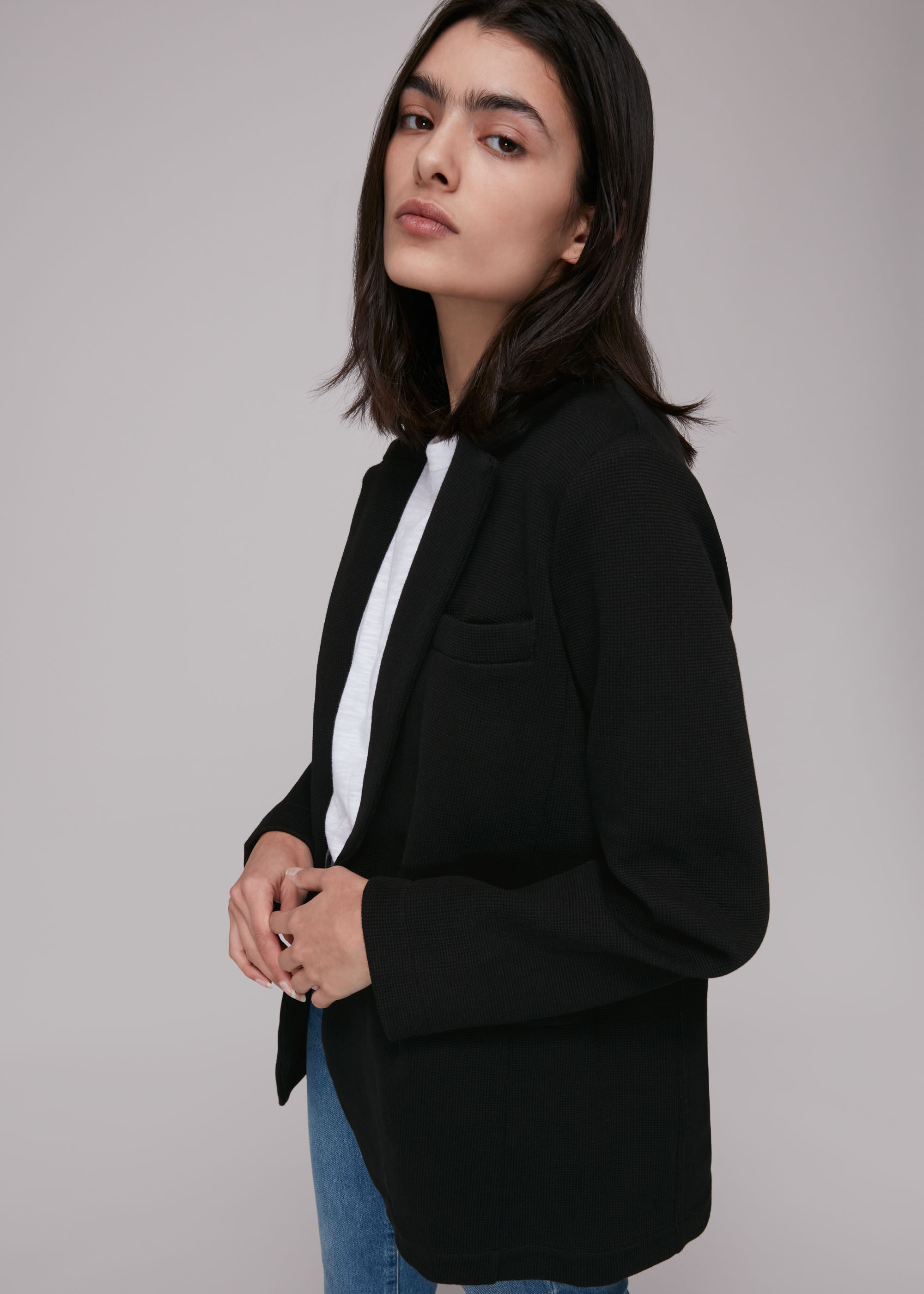 Black Jersey Boyfriend Blazer WHISTLES Whistles UK