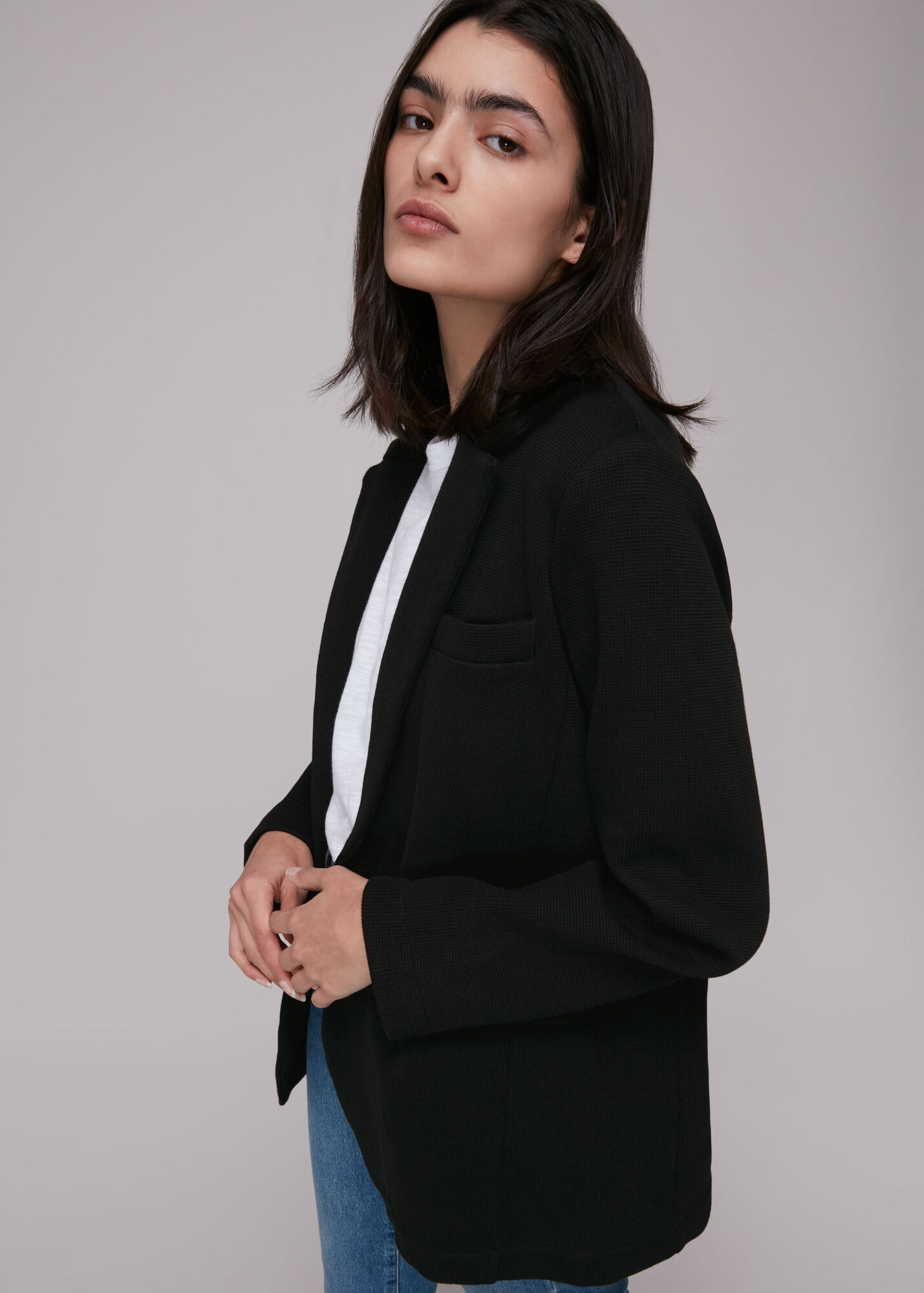 Black Jersey Boyfriend Blazer WHISTLES