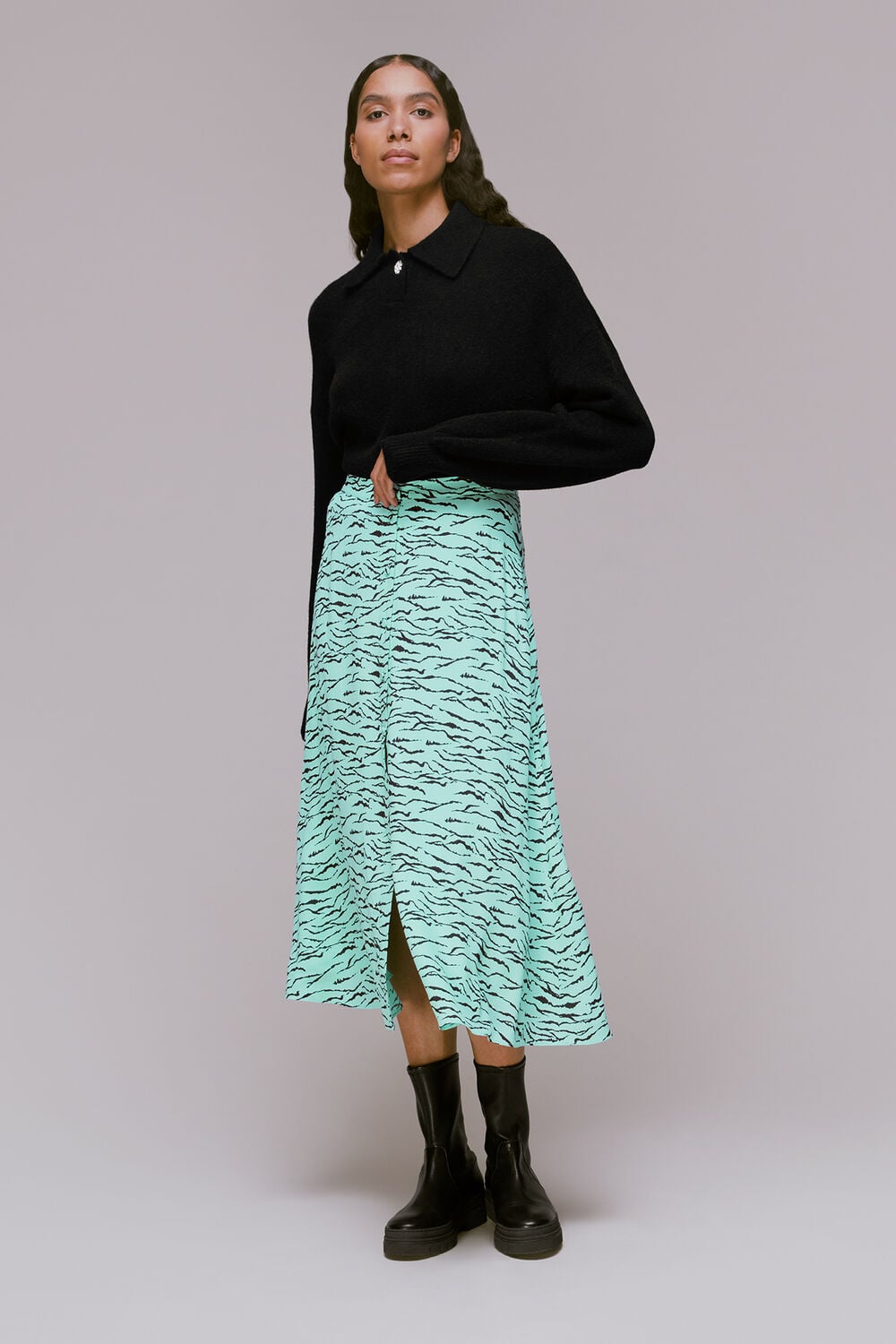 Tiger Print Button Front Skirt