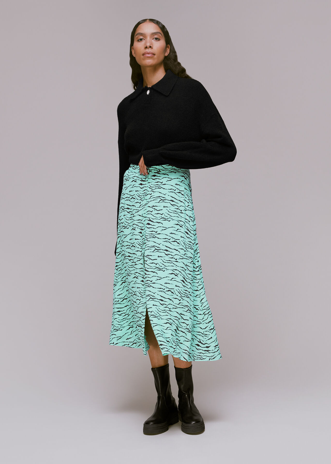 Tiger Print Button Front Skirt