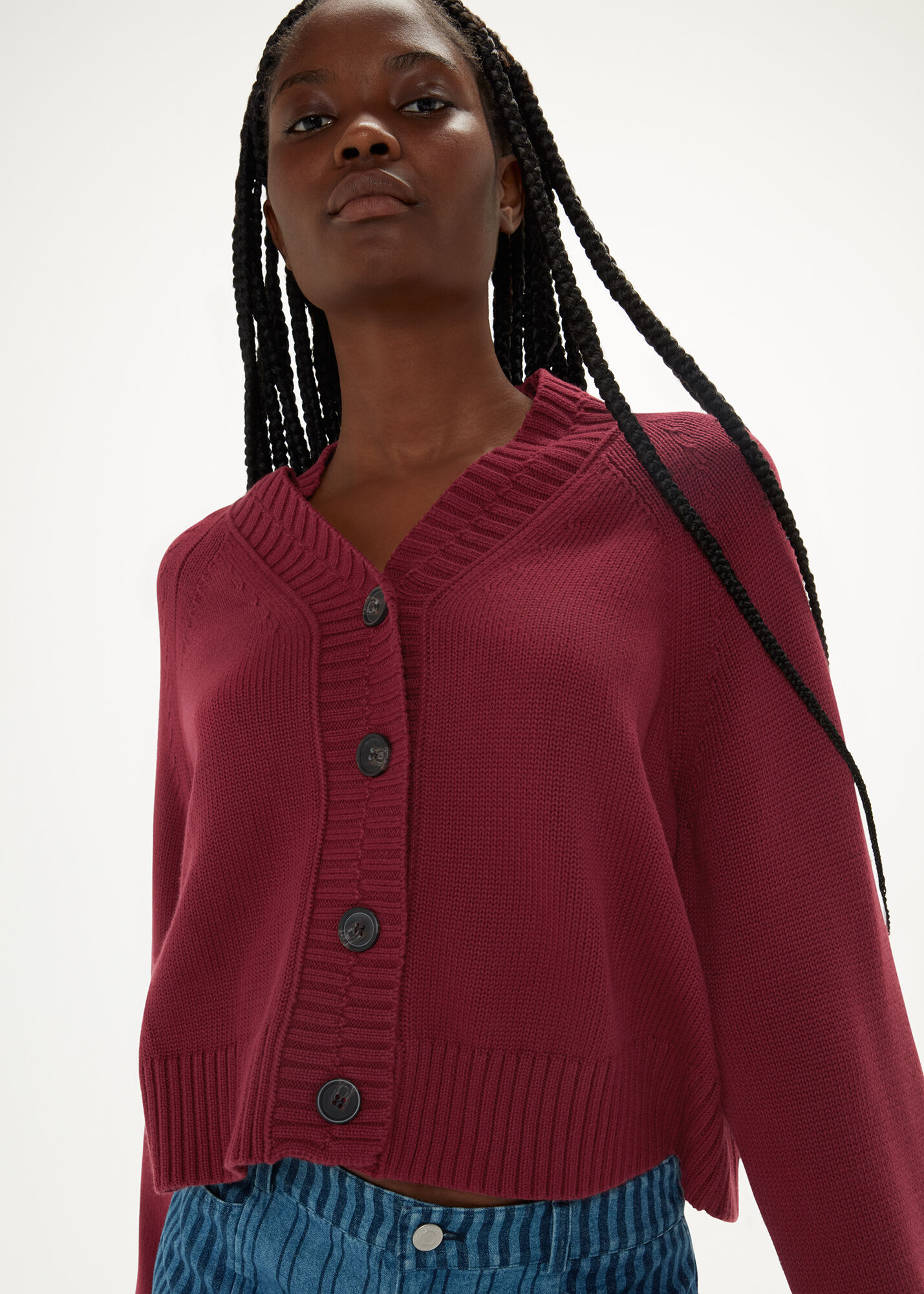 Burgundy Ribbed Detail Cotton Cardigan WHISTLES