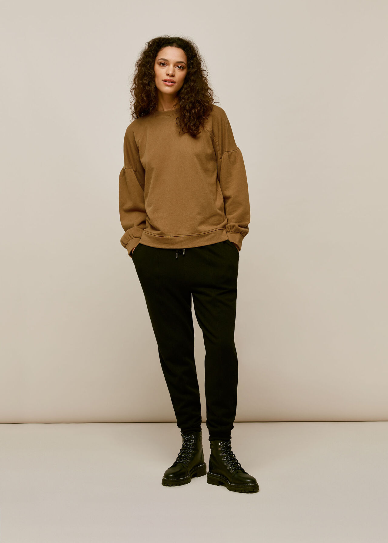 Gathered Sleeve Sweatshirt Olive