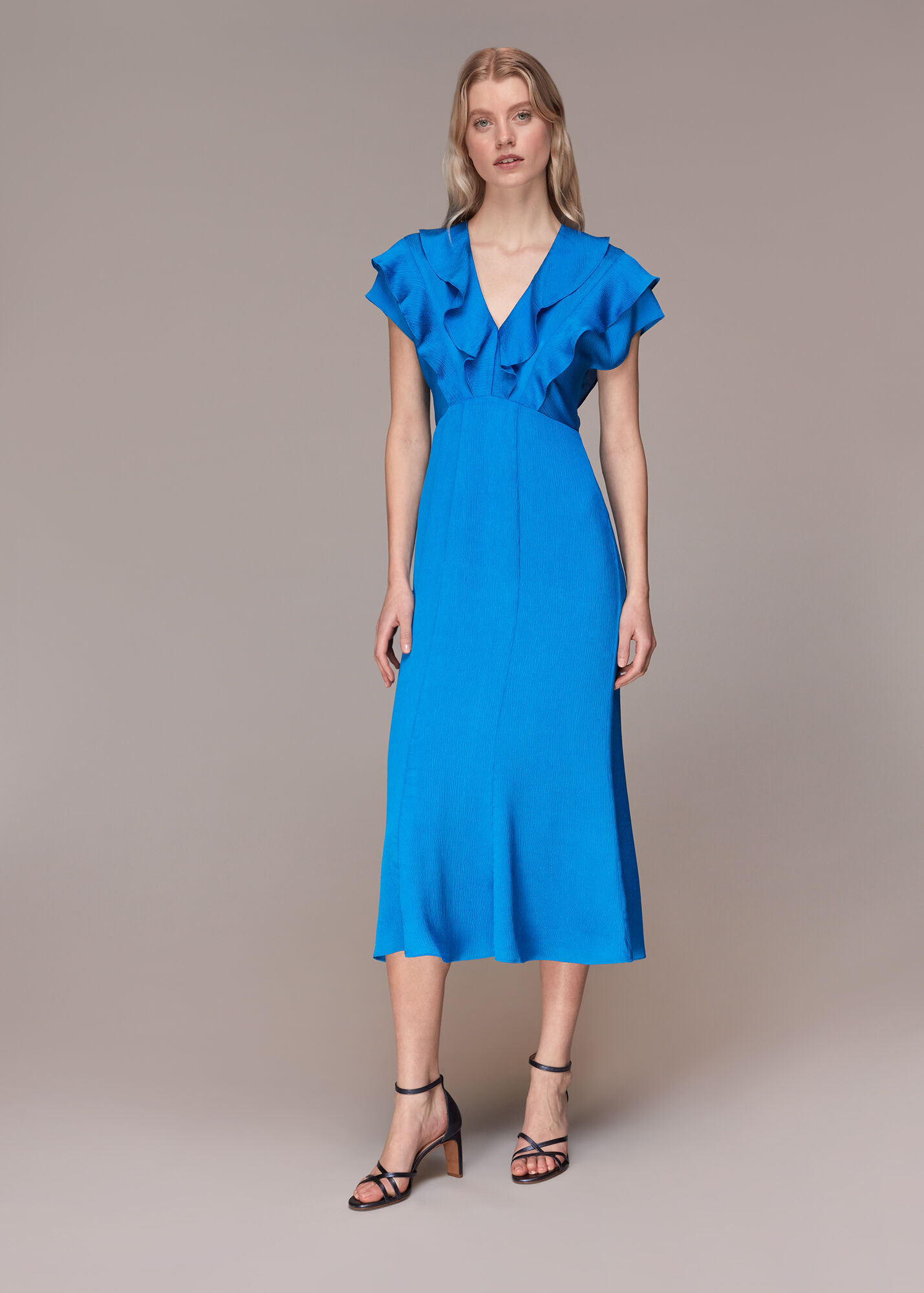 Blue Adeline Frill Midi Dress WHISTLES