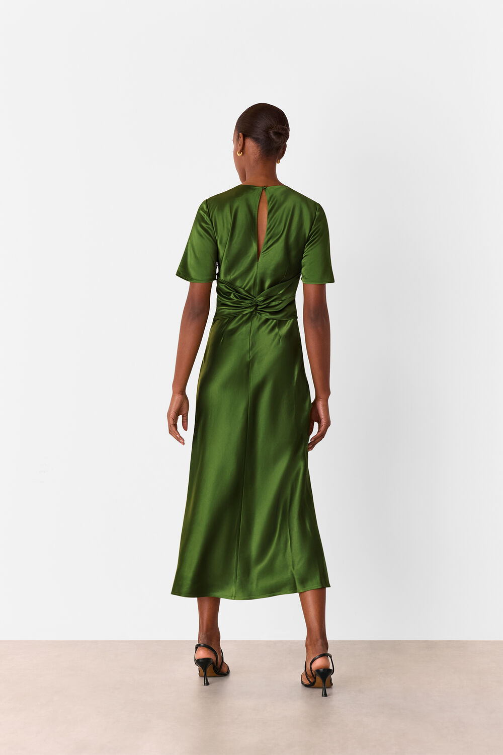 Green Avery Satin Twist Dress