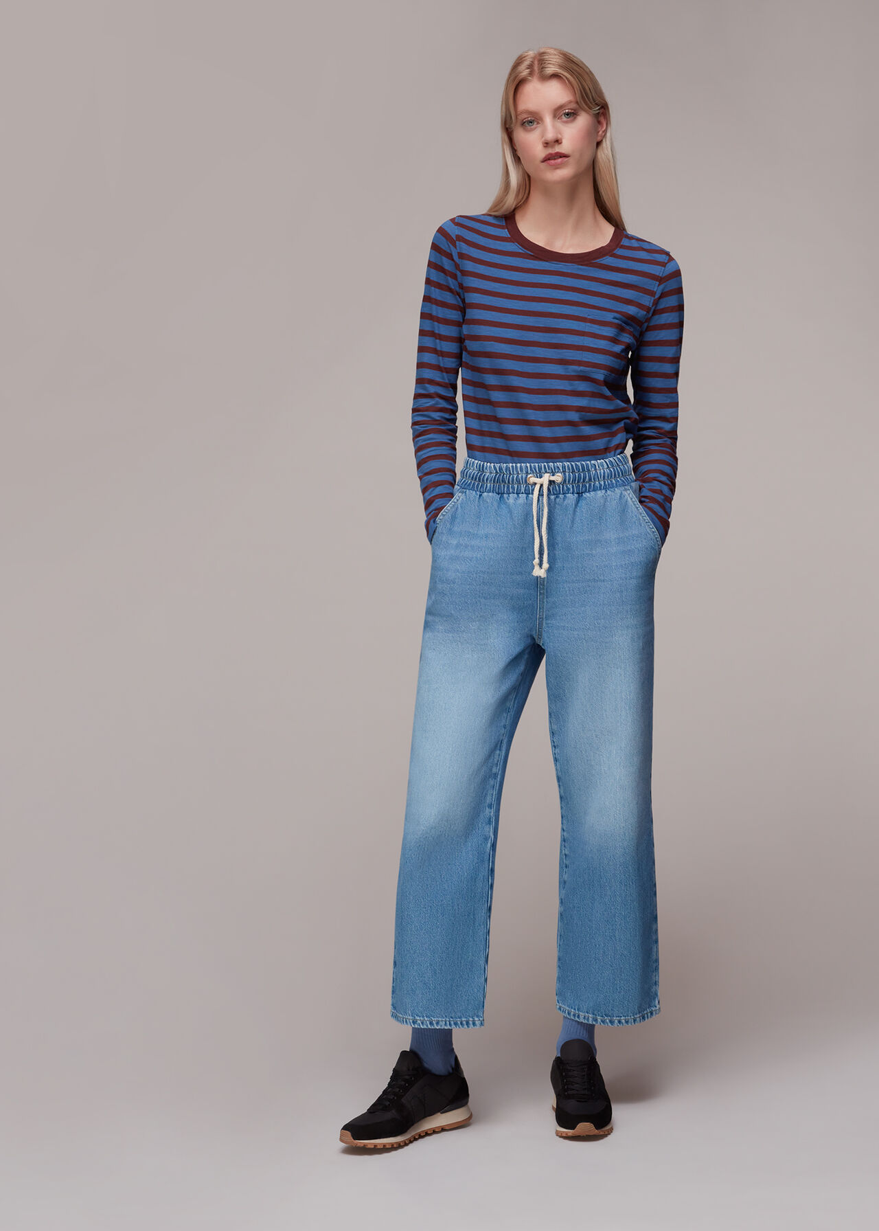 Stripe Crew Neck Pocket Top