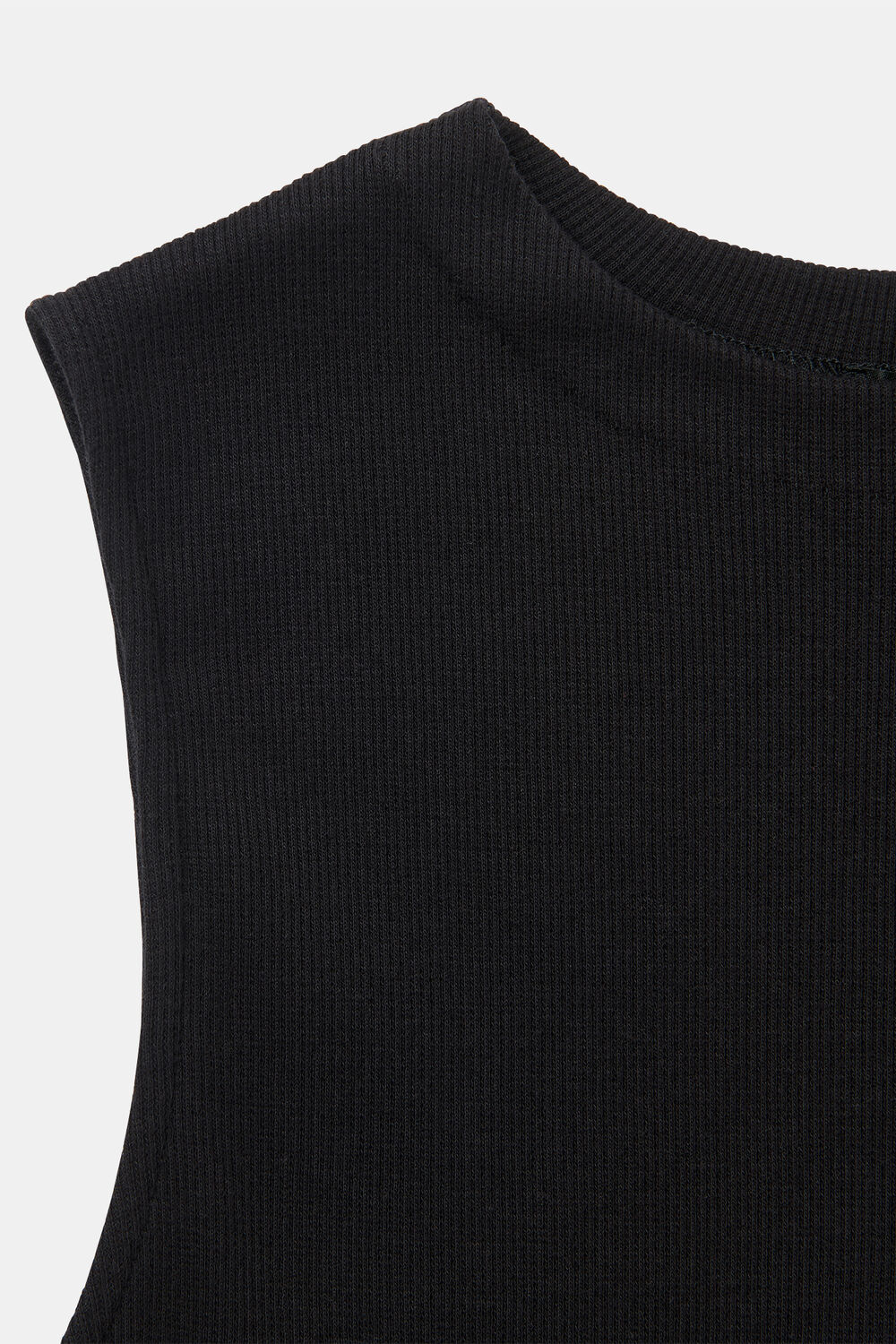 Black High Neck Rib Detail Tee
