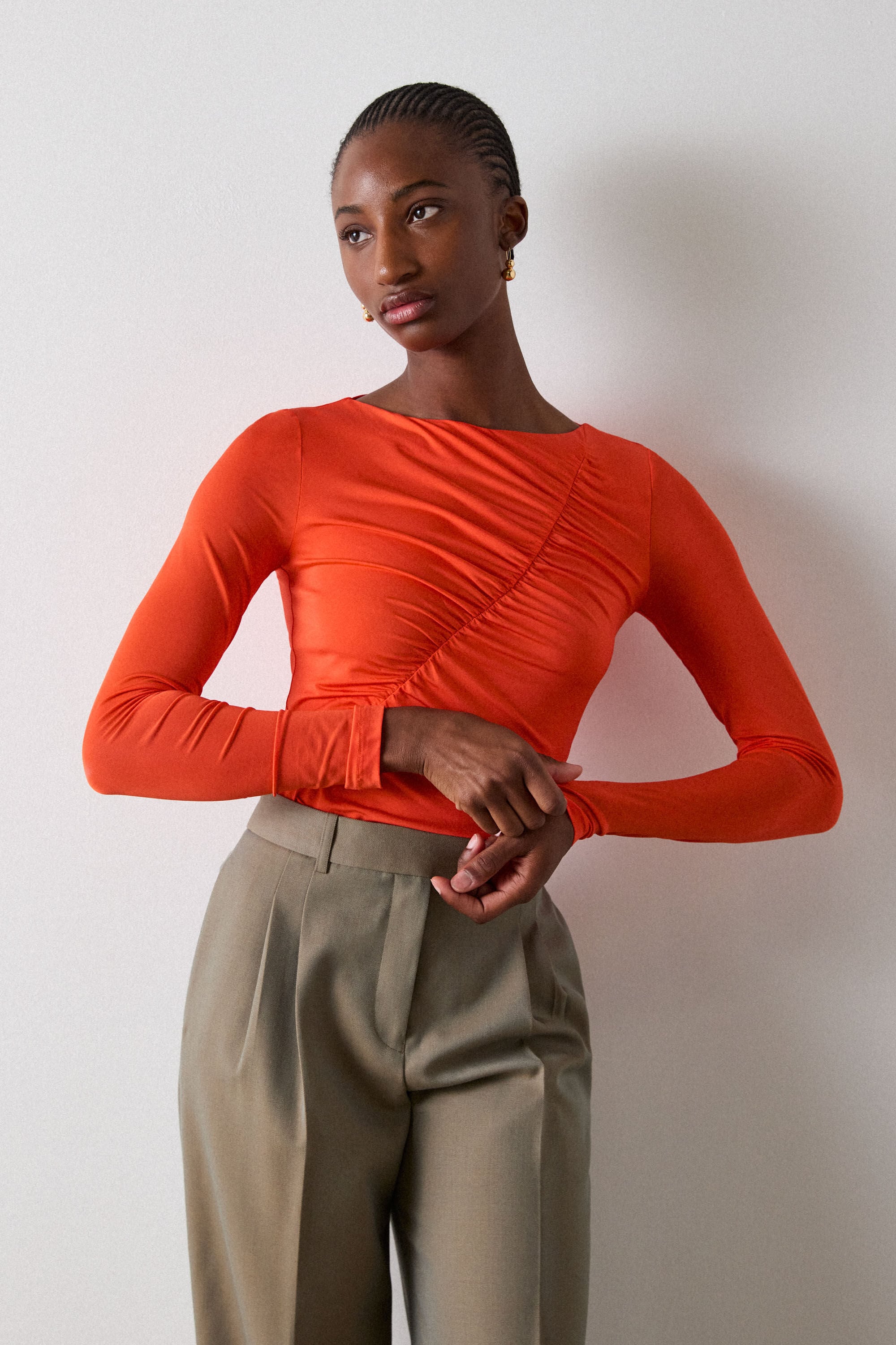 Orange Asymmetric Gathered Top | WHISTLES | Whistles US |