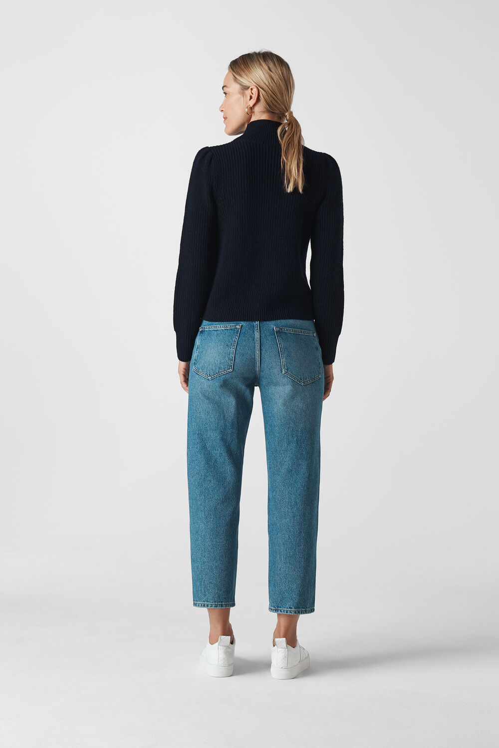 Puff Sleeve Roll Neck Knit Navy