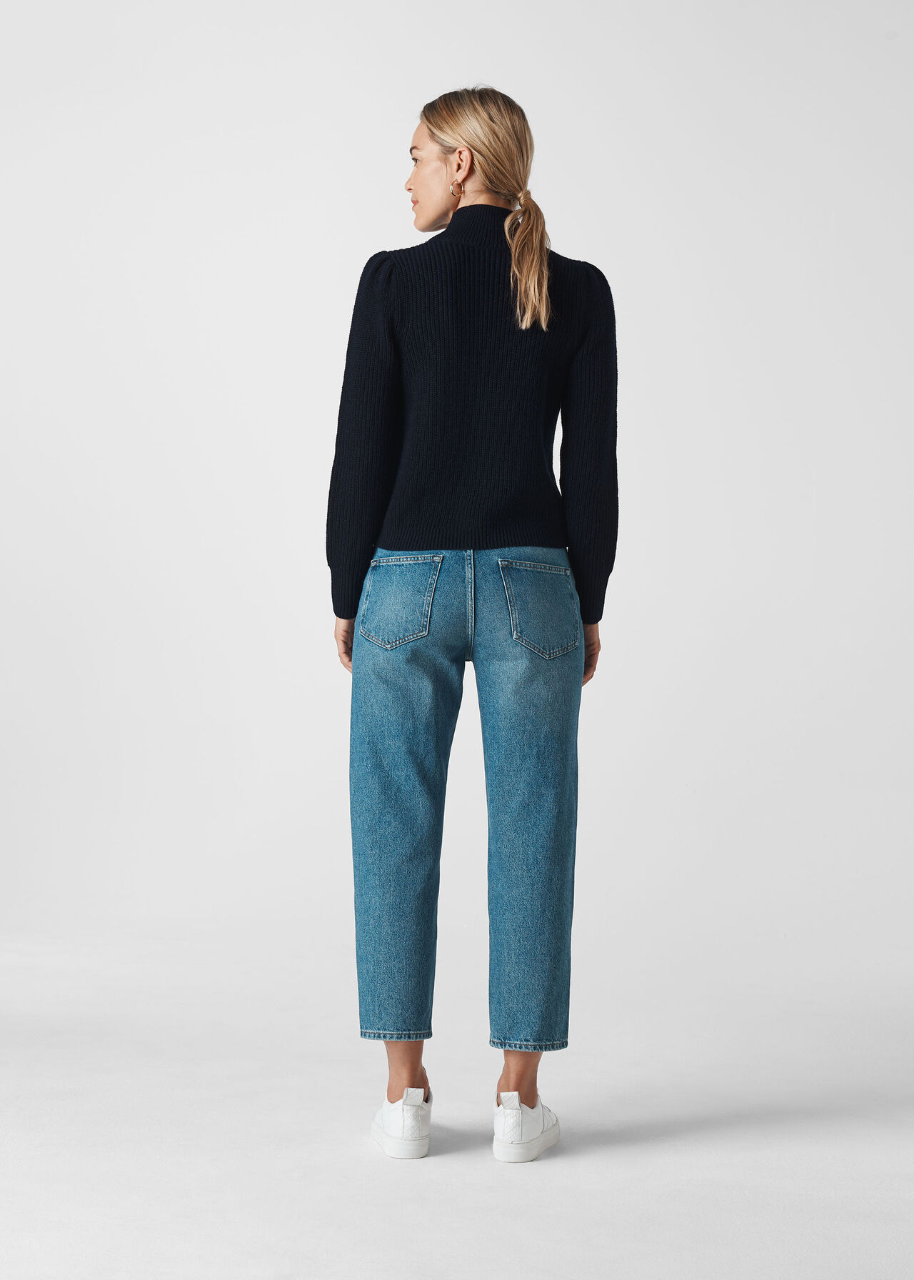 Puff Sleeve Roll Neck Knit Navy