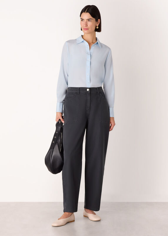 Black Casual Cotton Barrel Trouser