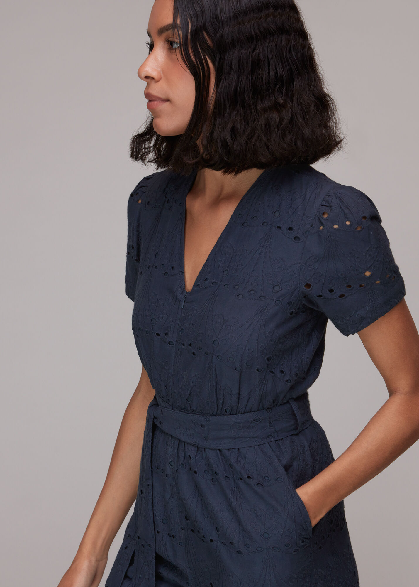 Navy Zoe Broderie Jumpsuit WHISTLES