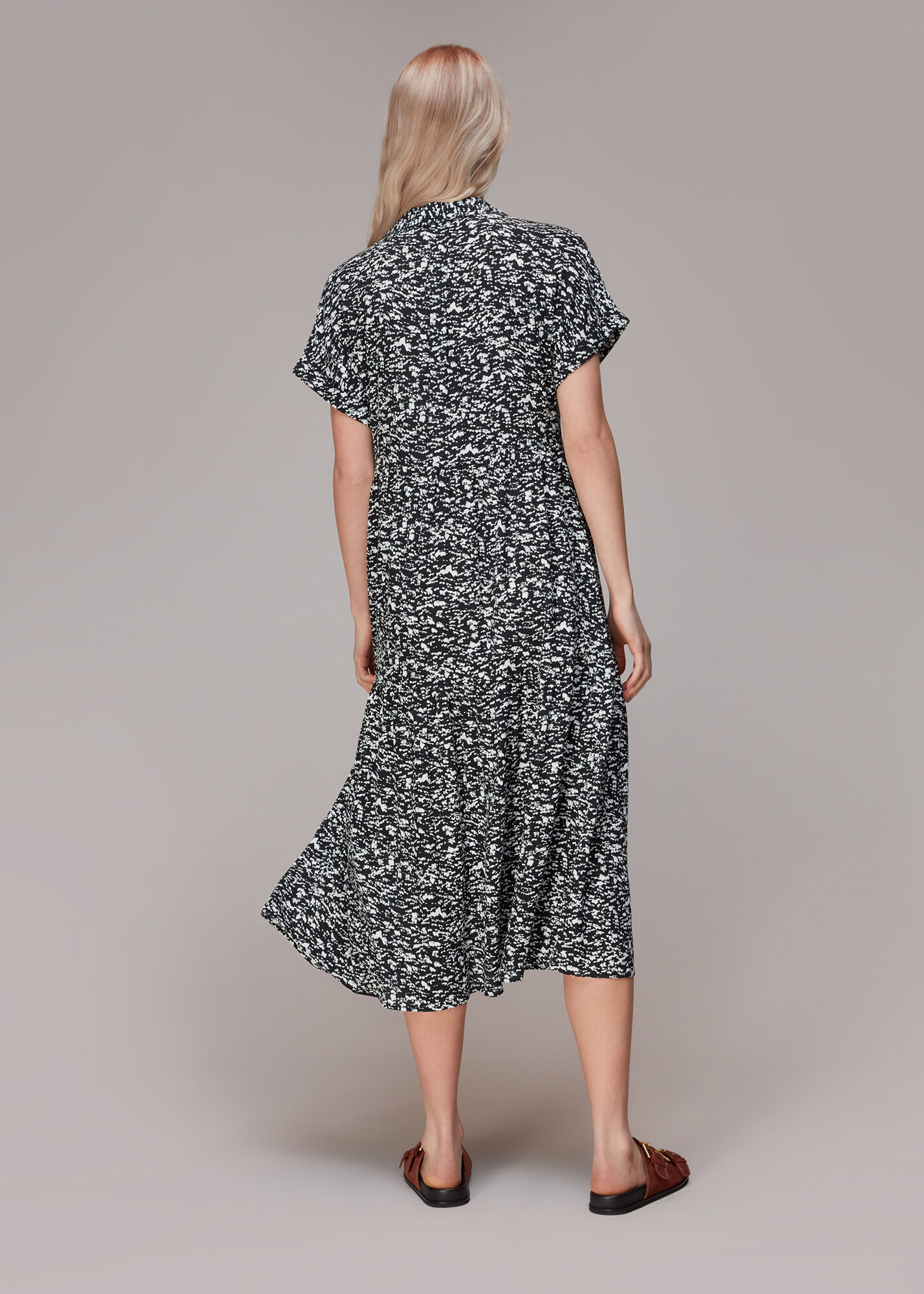 Black Multi Abstract Smudge Tiered Dress WHISTLES Whistles UK