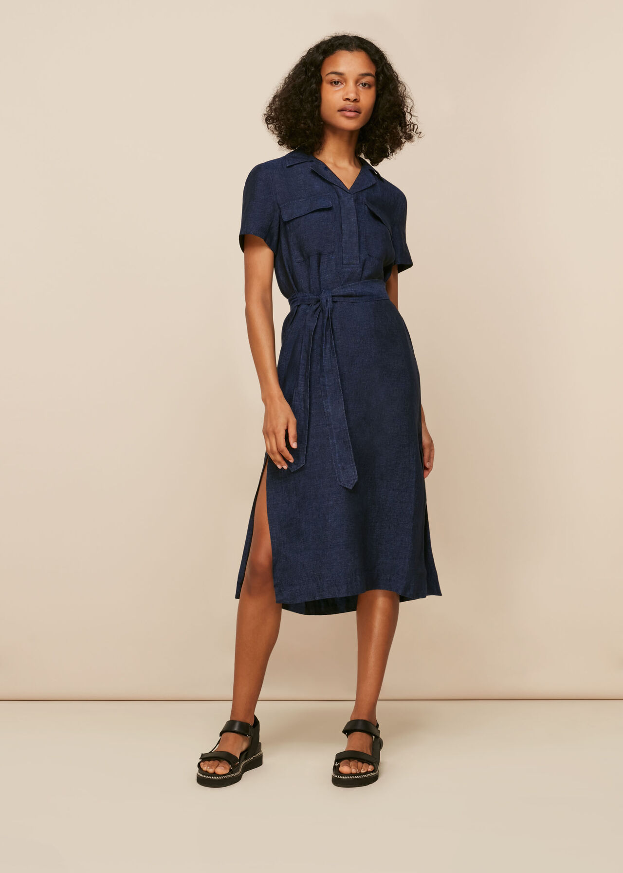 Dark Denim Easy Linen Shirt Dress, WHISTLES