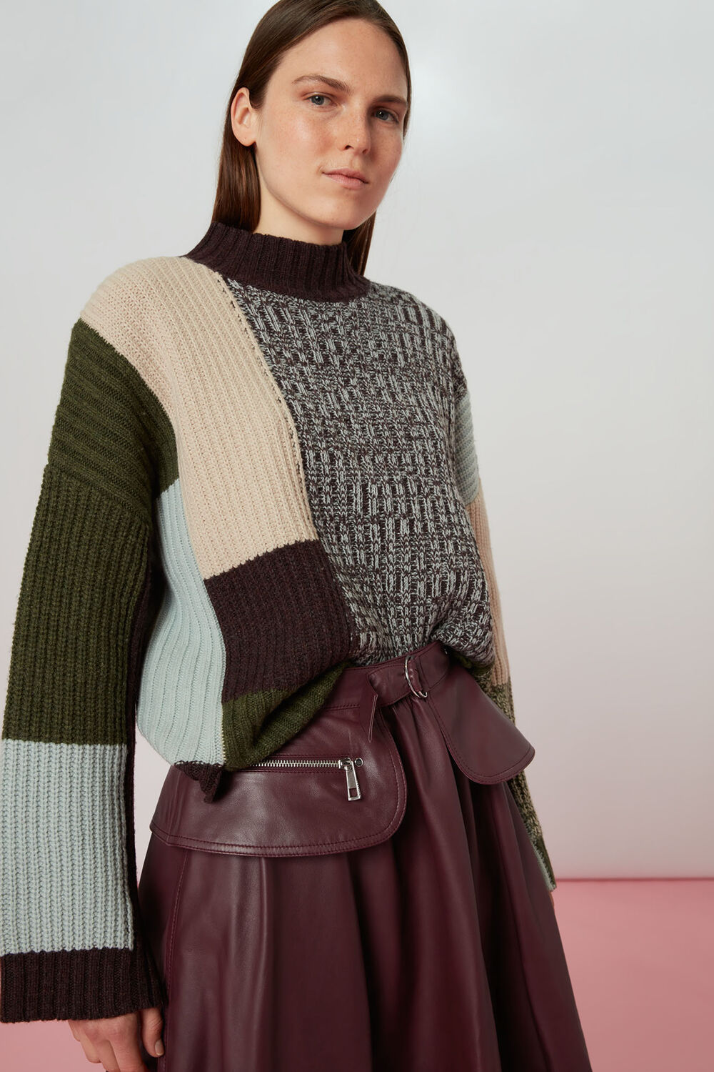 Belt Detail Leather Skirt