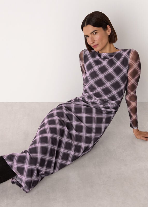 Burgundy Check Mesh Dress