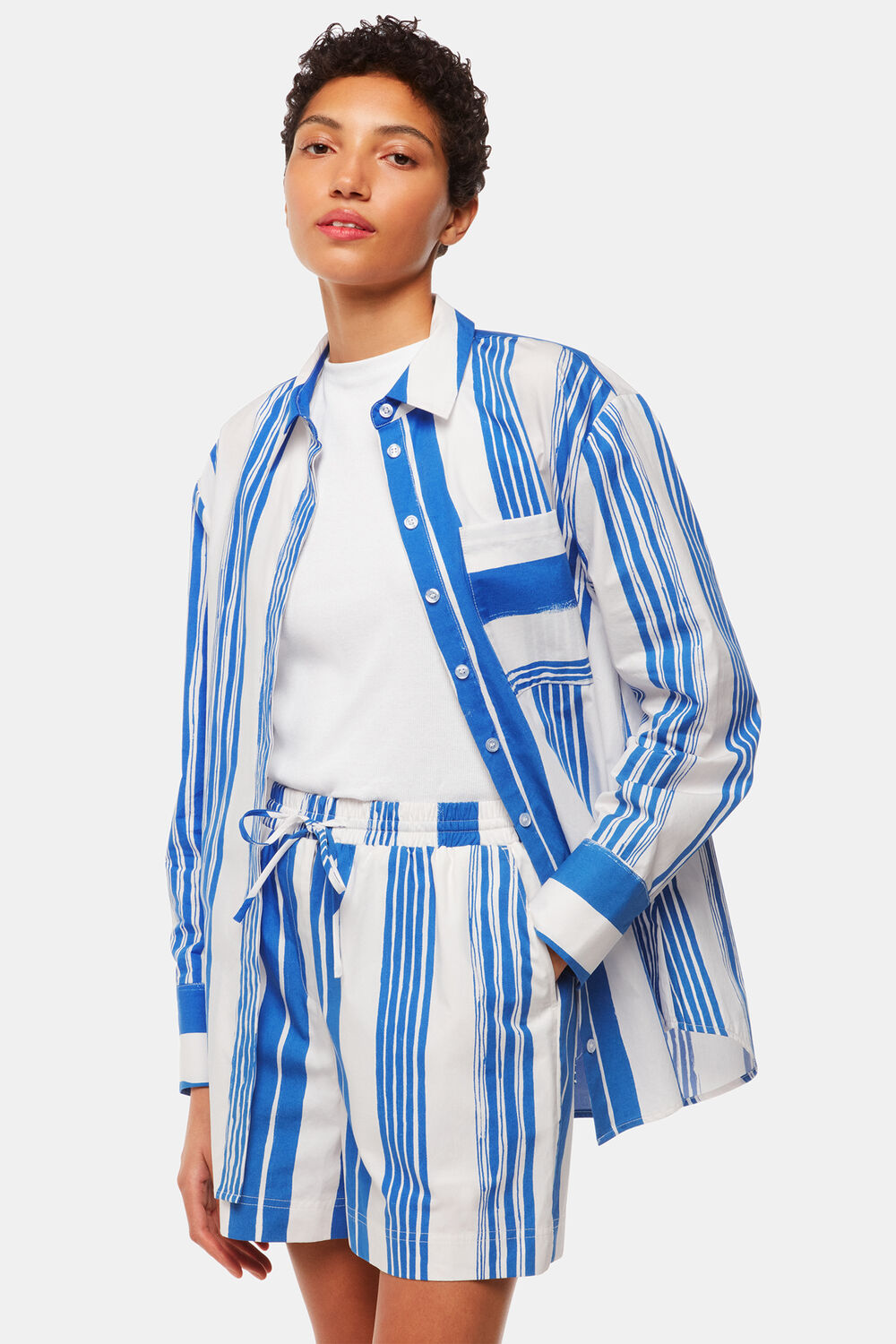 Blue Painted Stripe Shorts