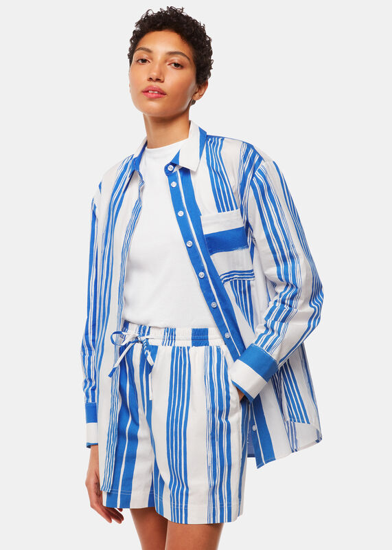 Blue Painted Stripe Shorts