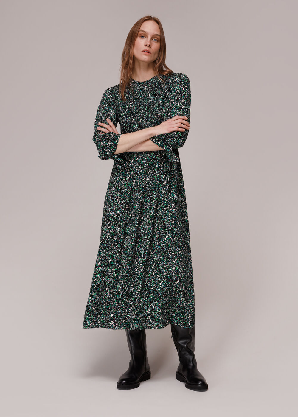 Midnight Garden Shirred Dress