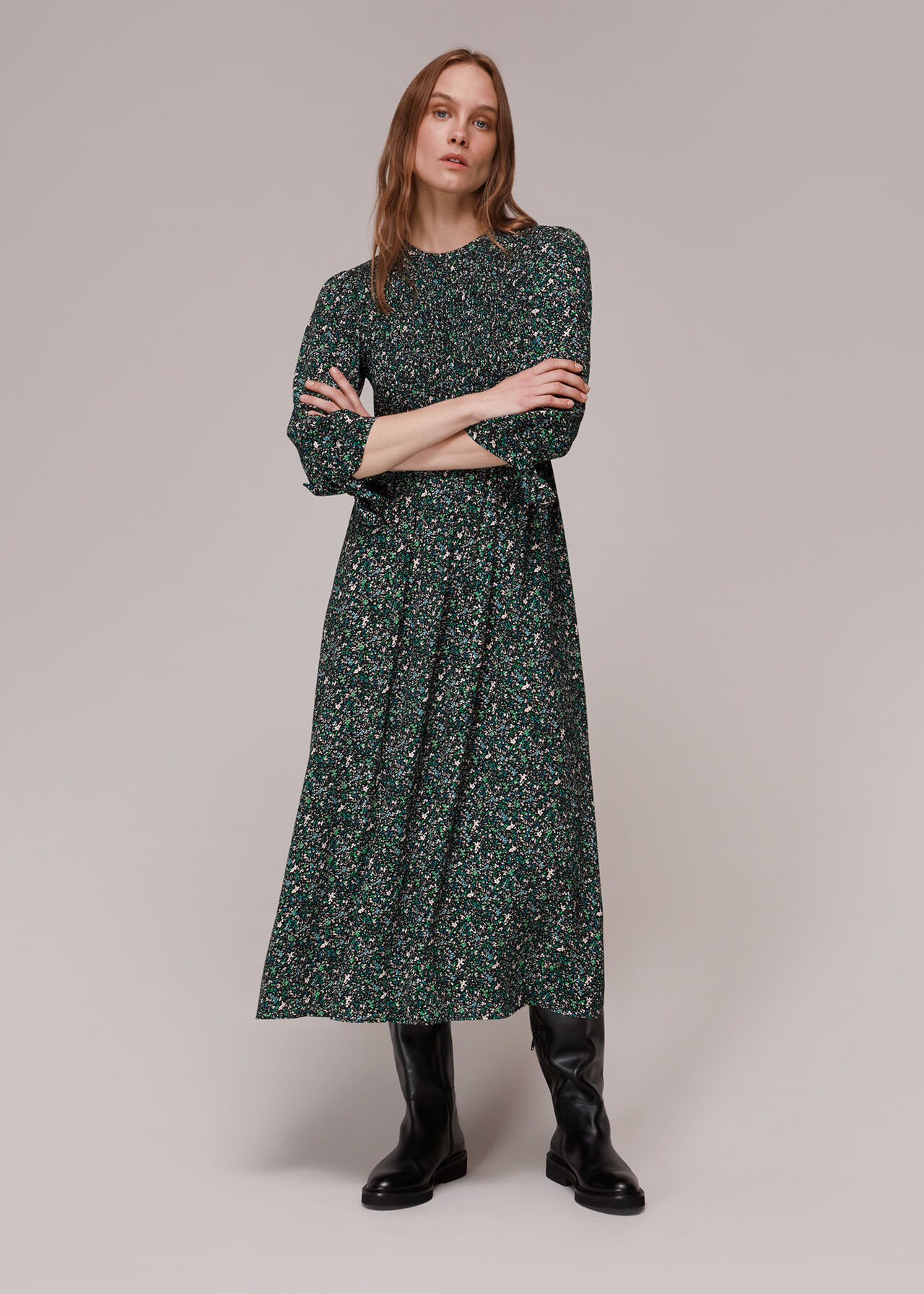 Midnight Garden Shirred Dress