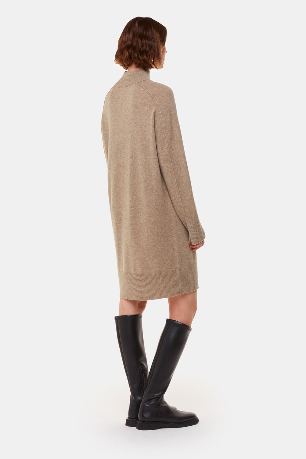 Oatmeal Cashmere Mock Neck Sweater Dress