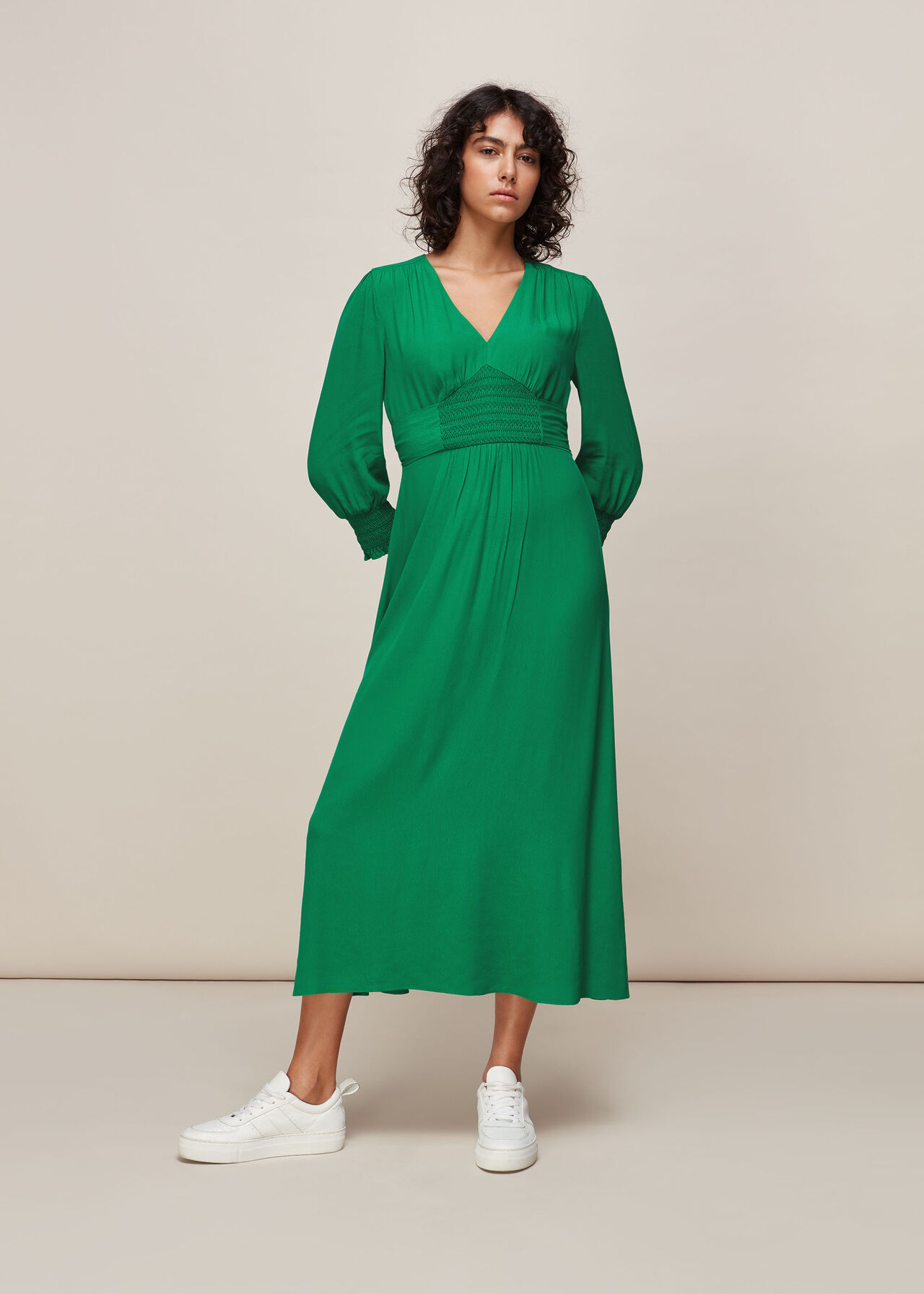 Green Zenna Shirred Waist Dress, WHISTLES