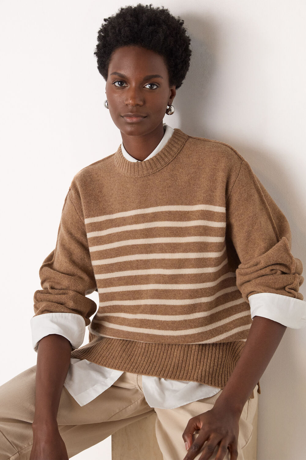 Wool Stripe Crew Neck Knit