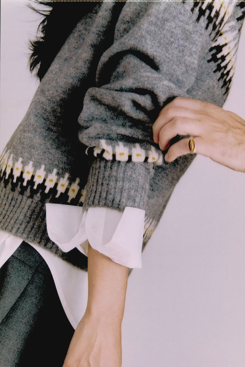 Grey Wool Mix Fairisle Detail Knit