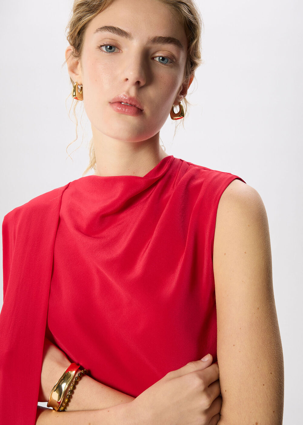 Cowl Neck Silk Drape Top