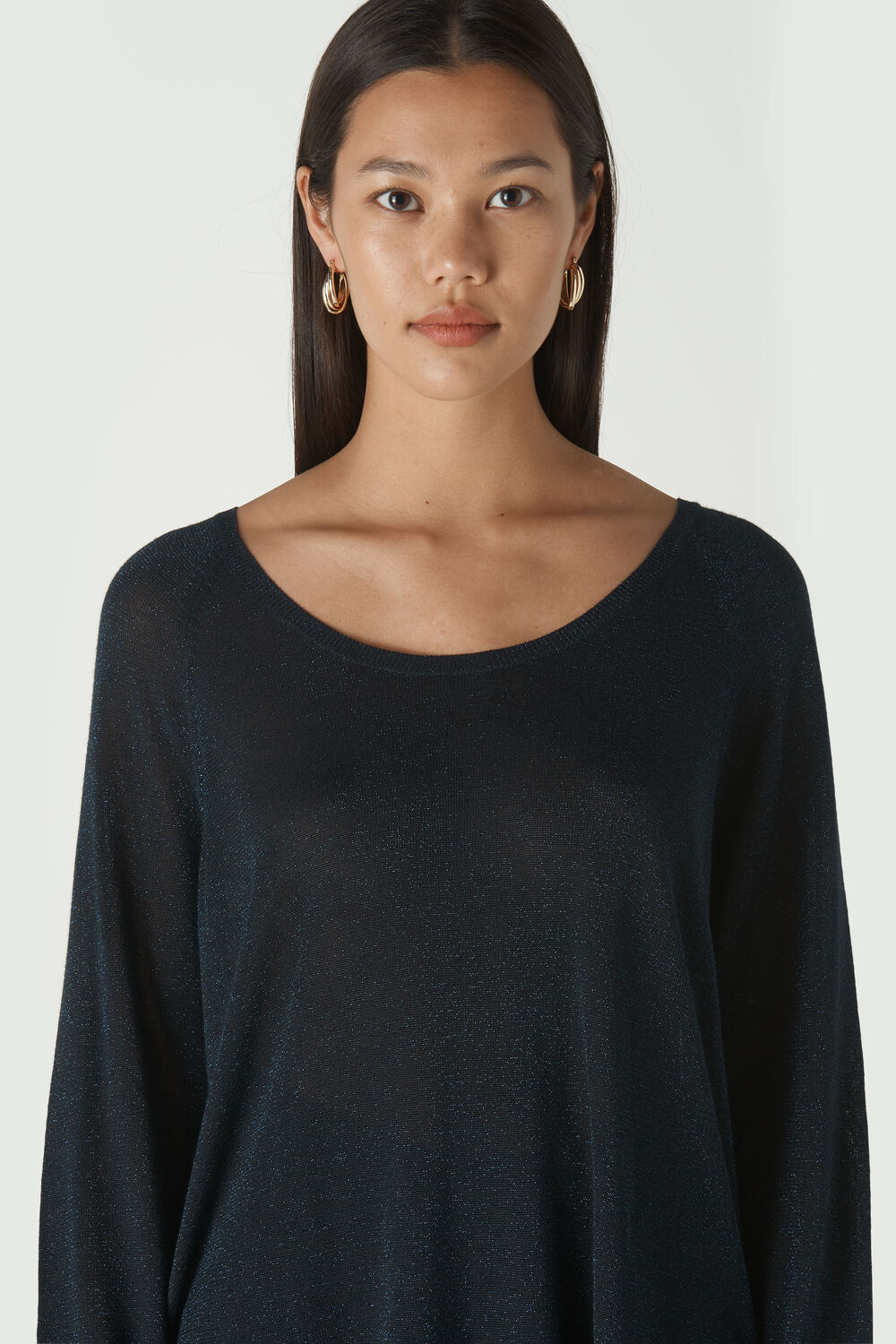Sparkle Scoop Neck Knit Navy