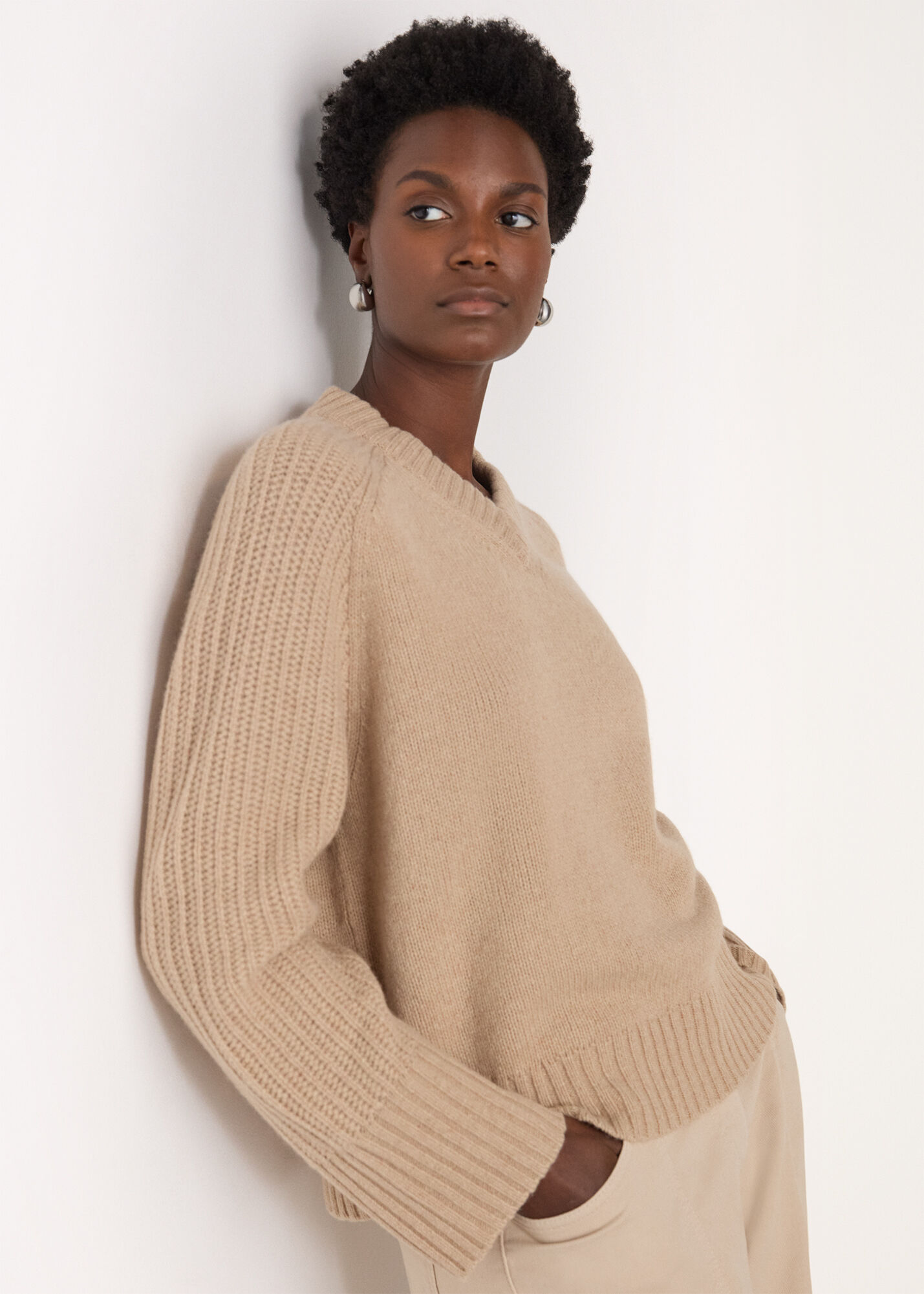 Camel Wool Ribbed Sleeve V Neck Knit | WHISTLES | Whistles US | Camel Wool Ribbed Sleeve V Neck Knit | WHISTLES | Whistles US |