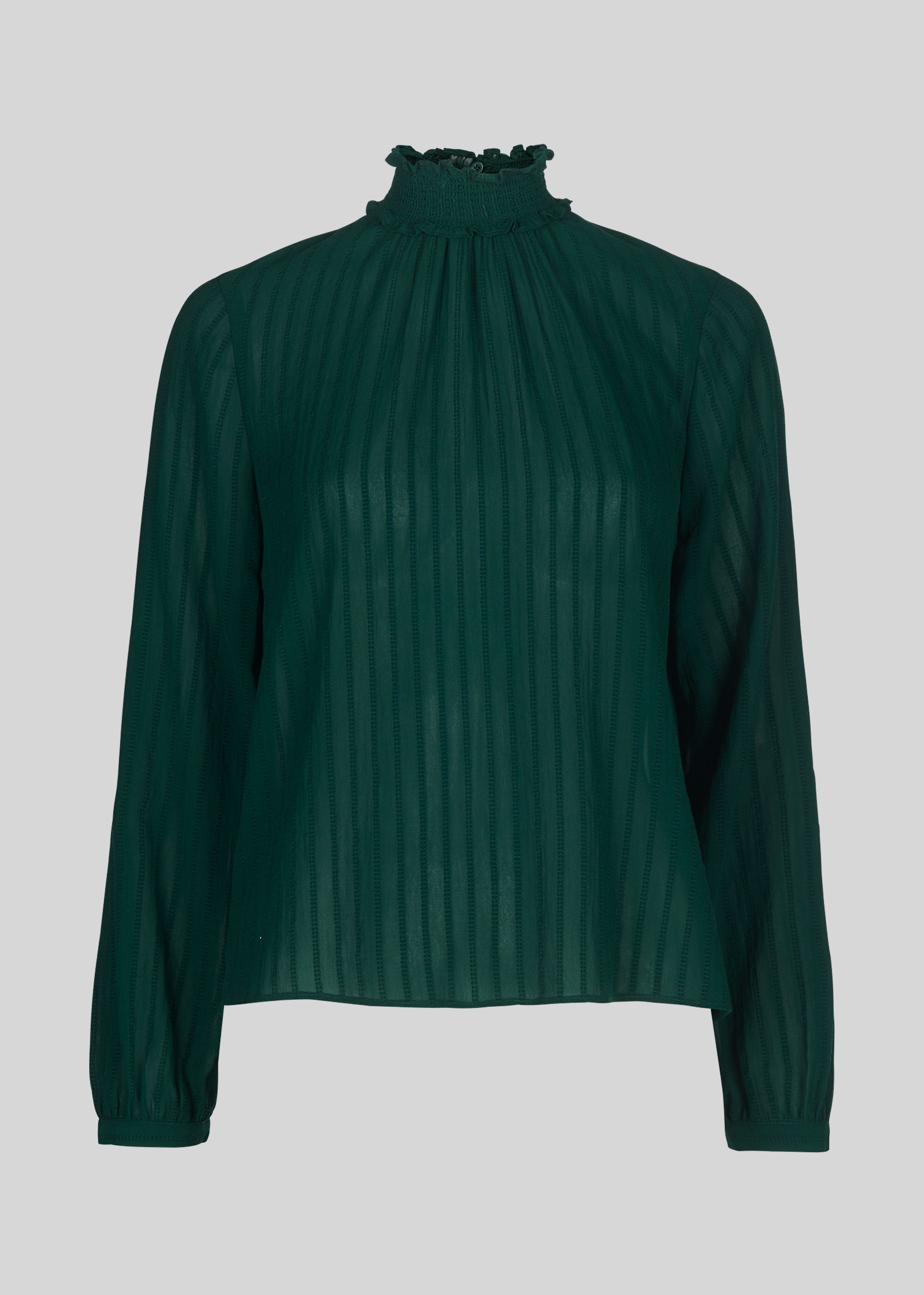 Dark Green High Neck Stripe Blouse