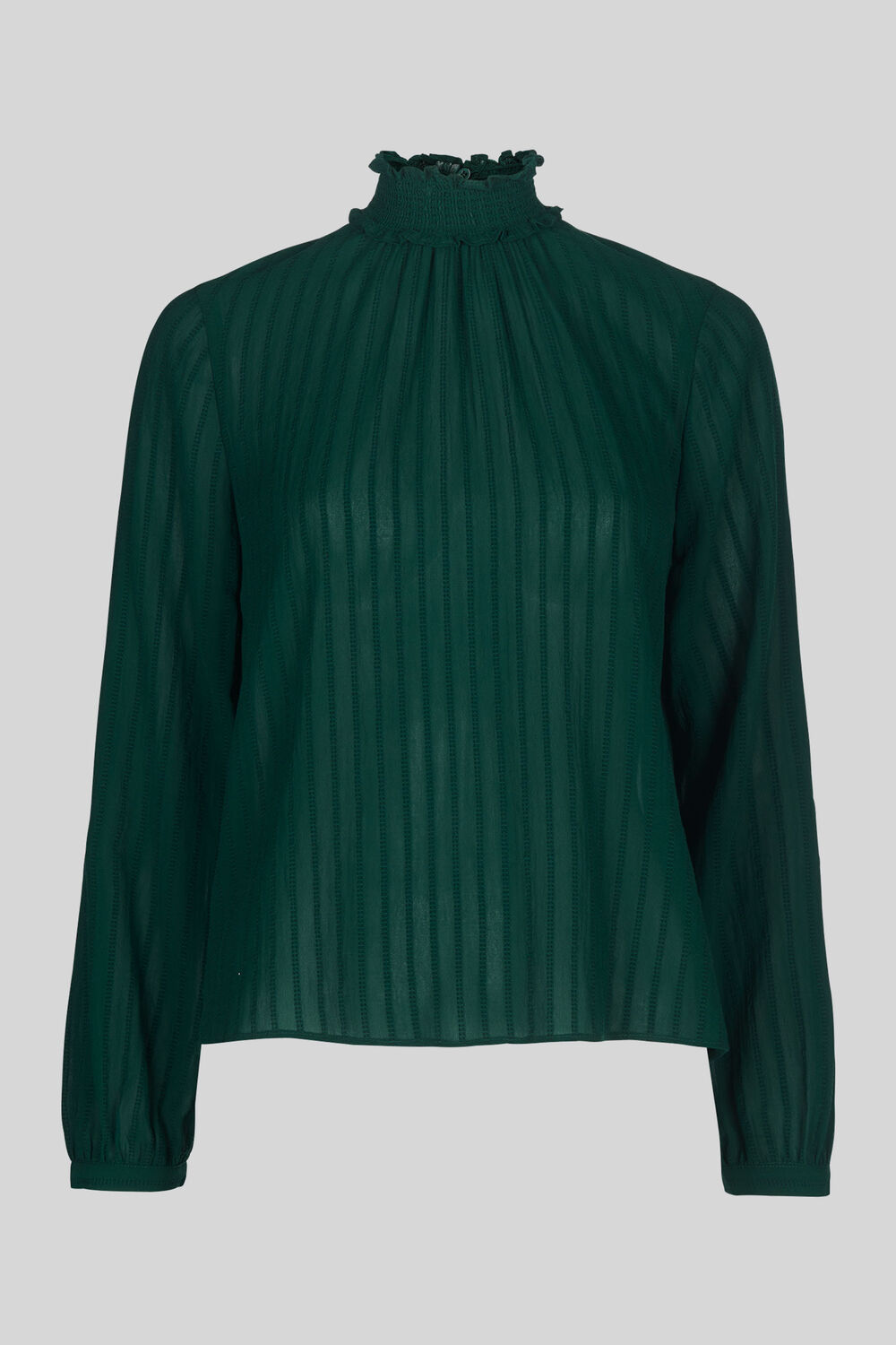 High Neck Stripe Blouse Dark Green