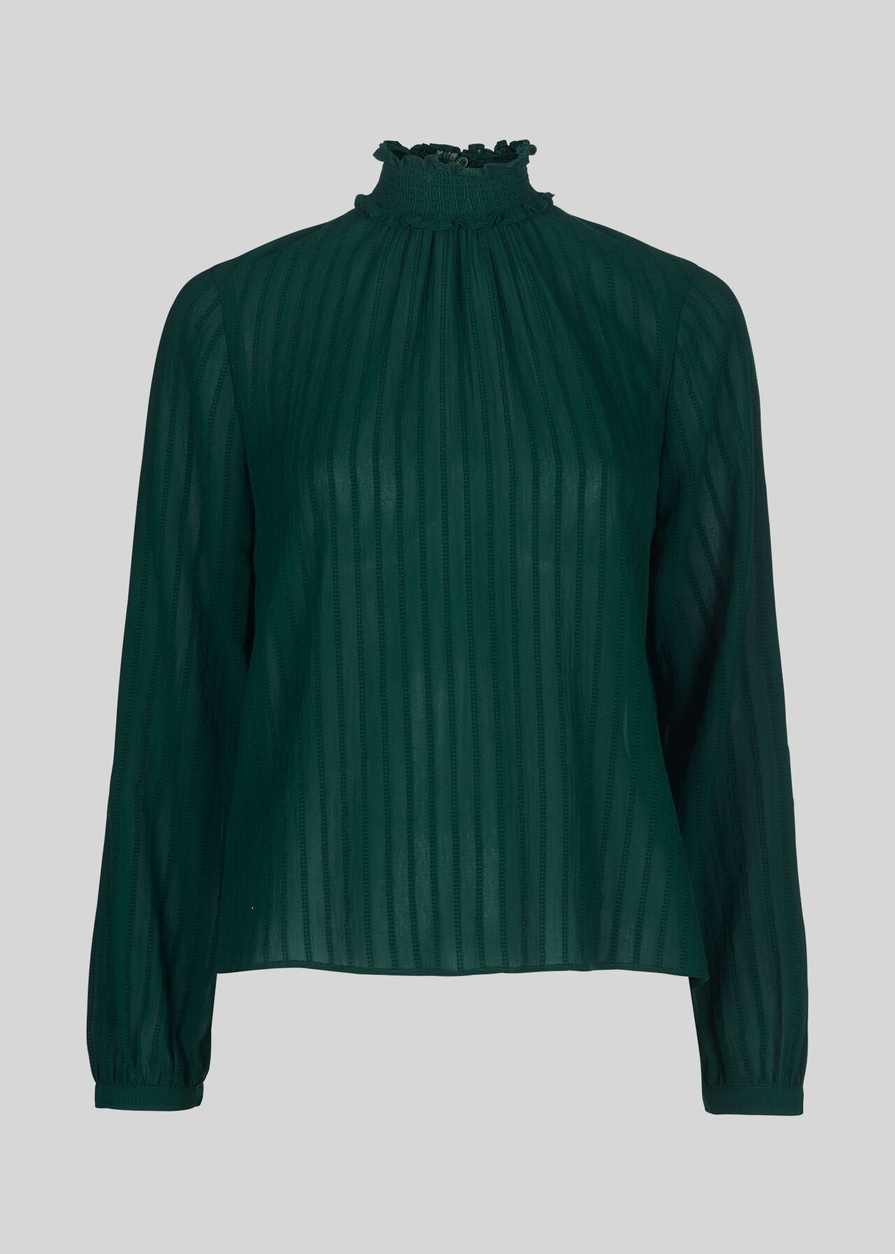 High Neck Stripe Blouse Dark Green