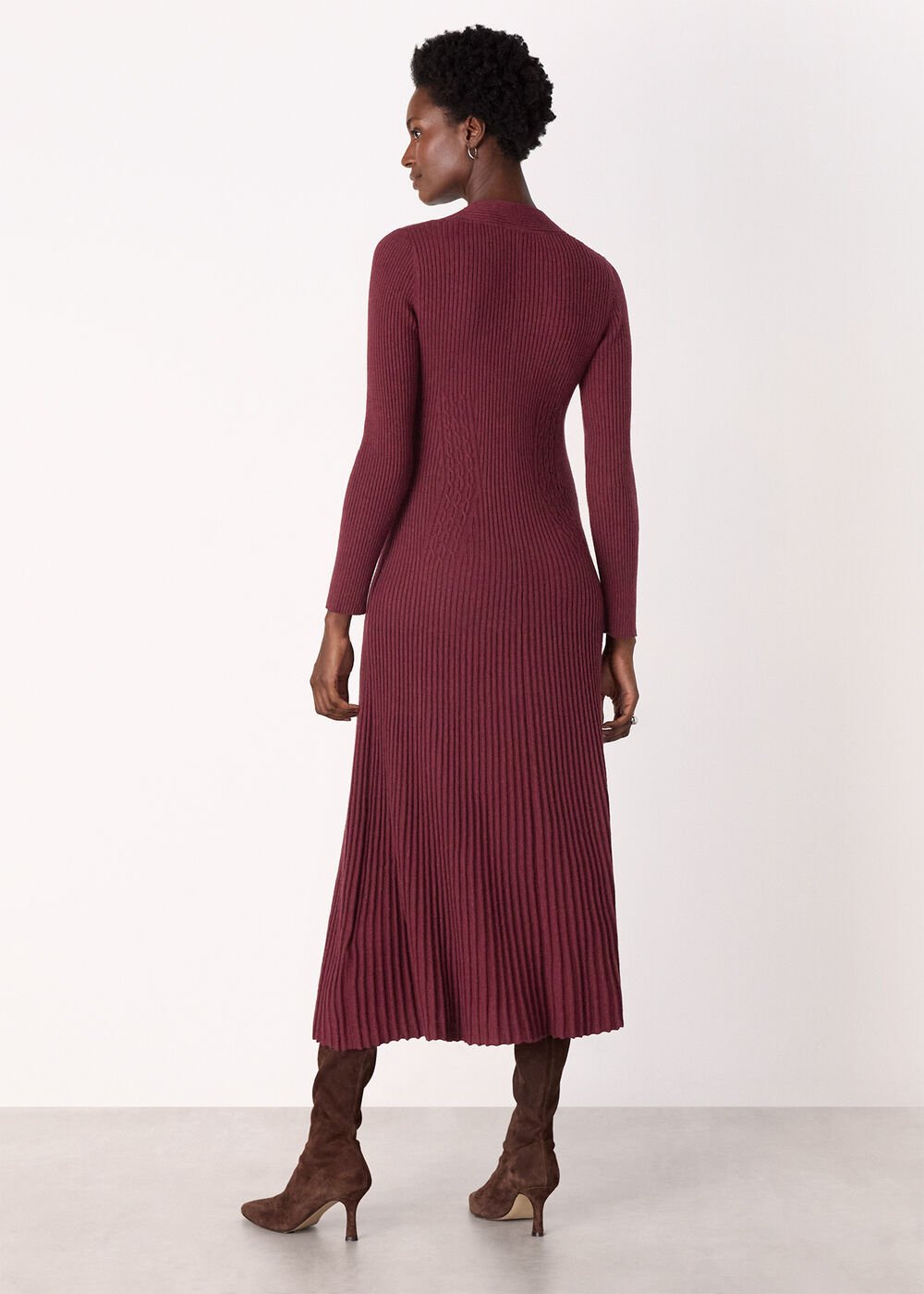 V Neck Cable Ribbed Knit Dress