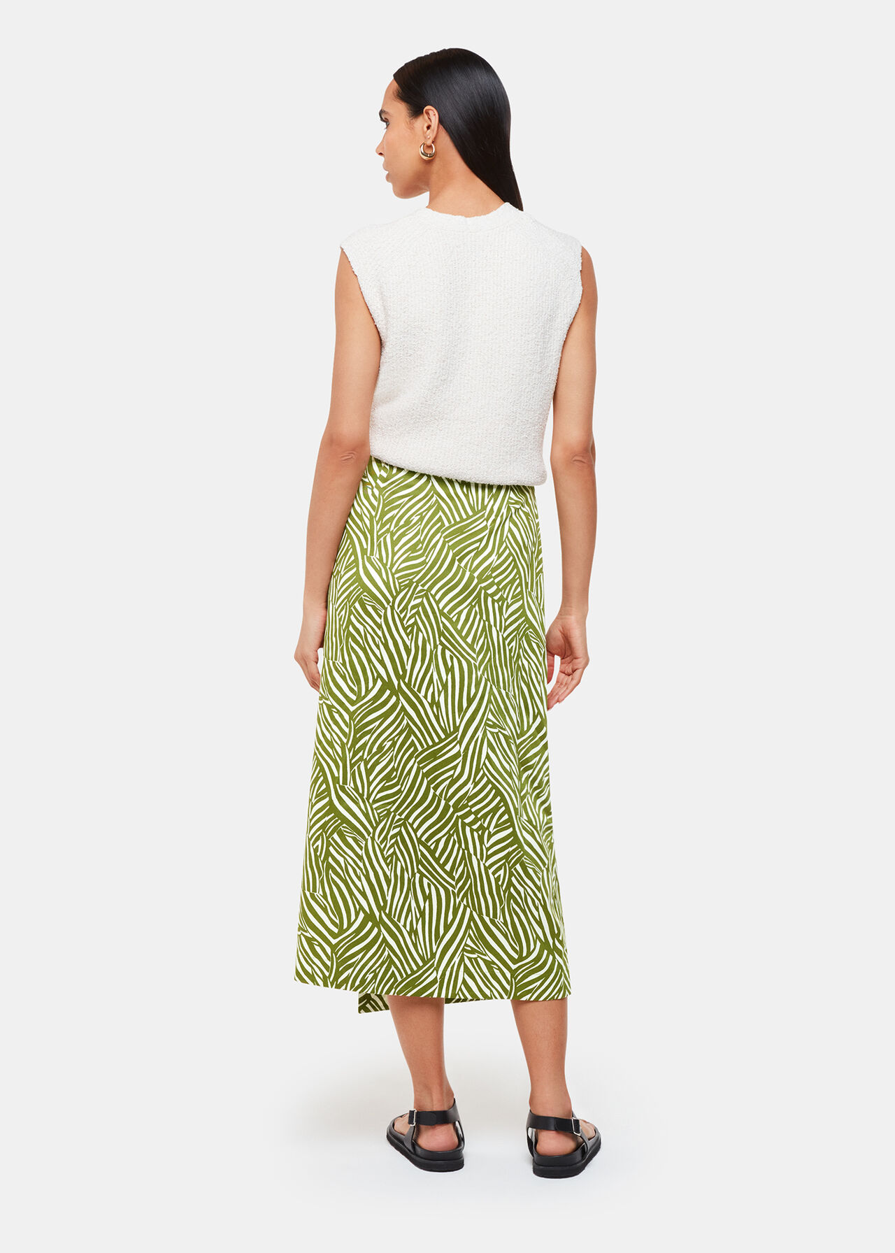Linear Leaf Wrap Midi Skirt