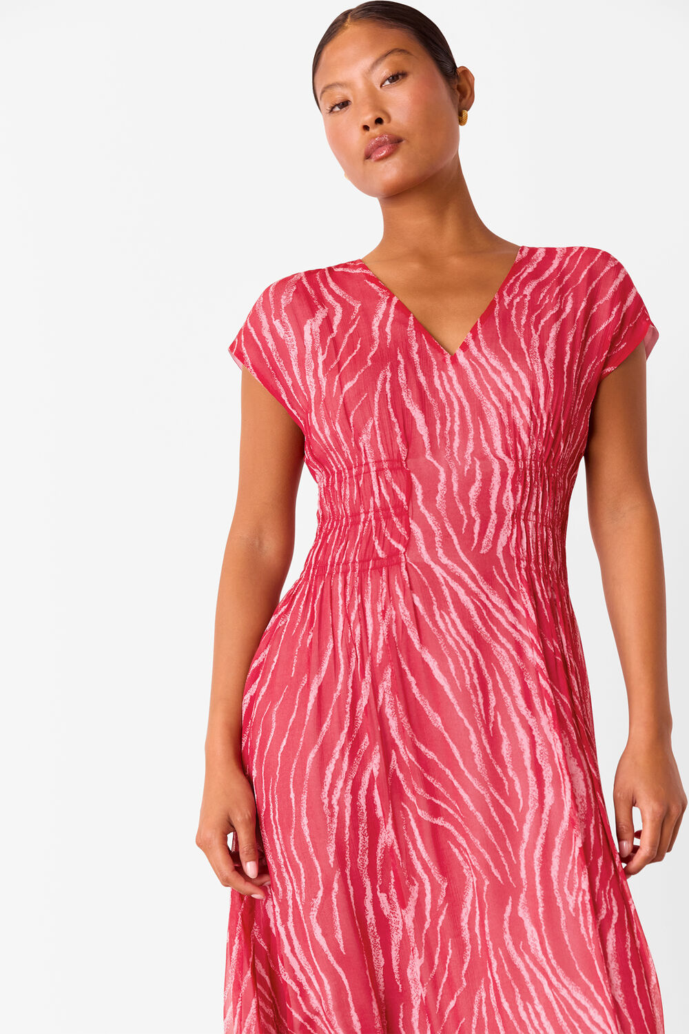 Red Petite Zebra Texture Midi Dress