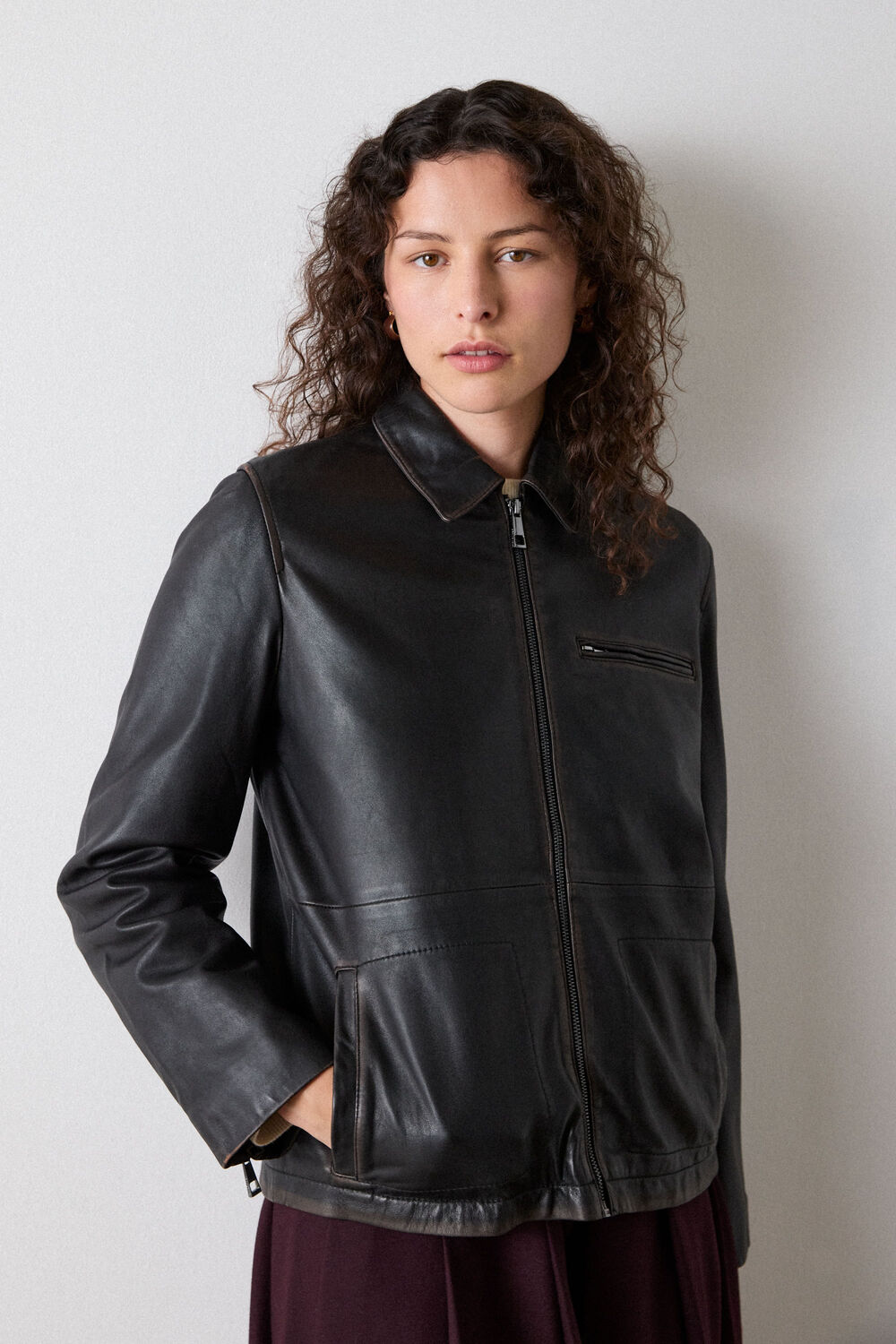 Brown Kate Burnished Leather Jacket