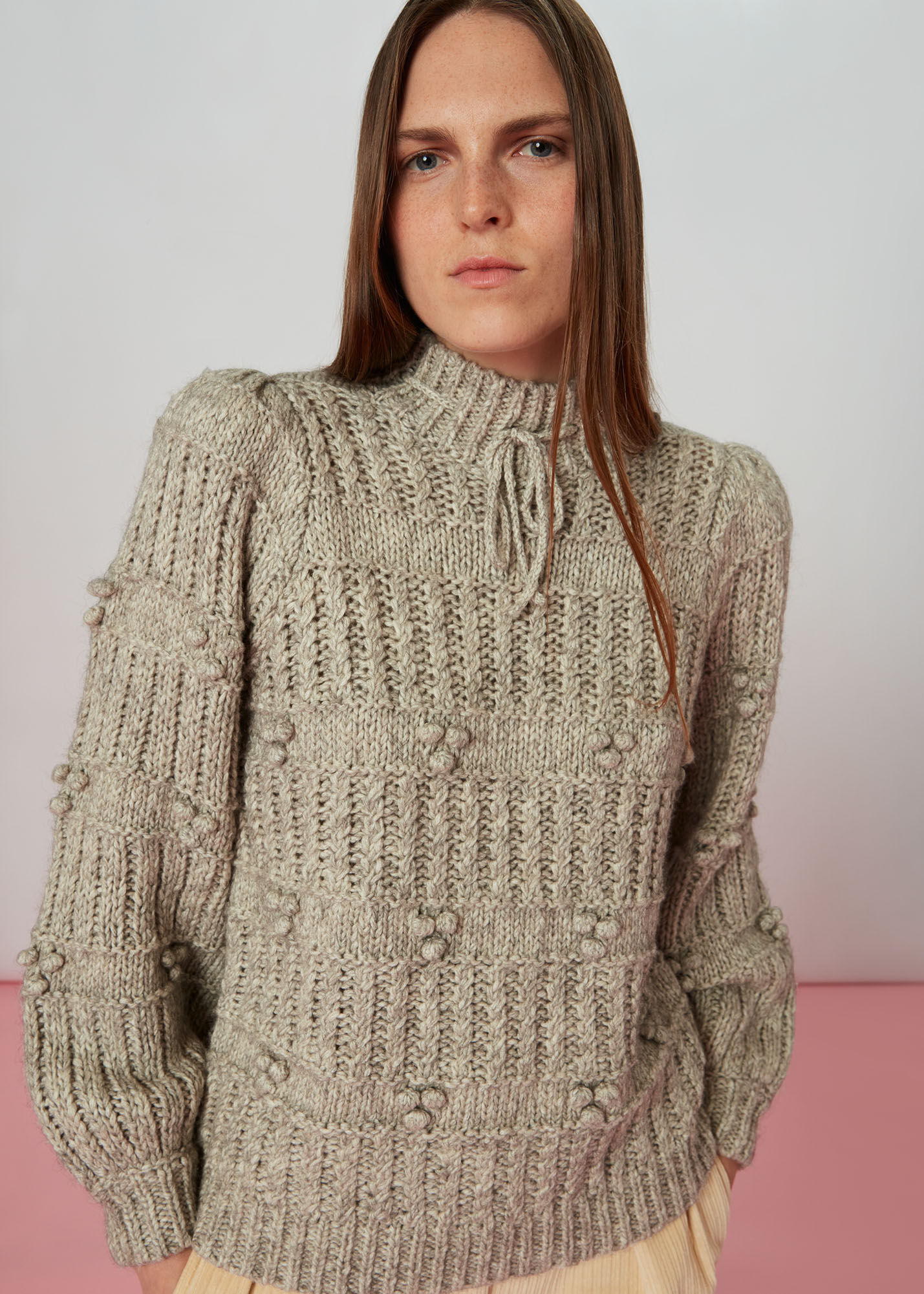Grey Tie Neck Detail Knit WHISTLES