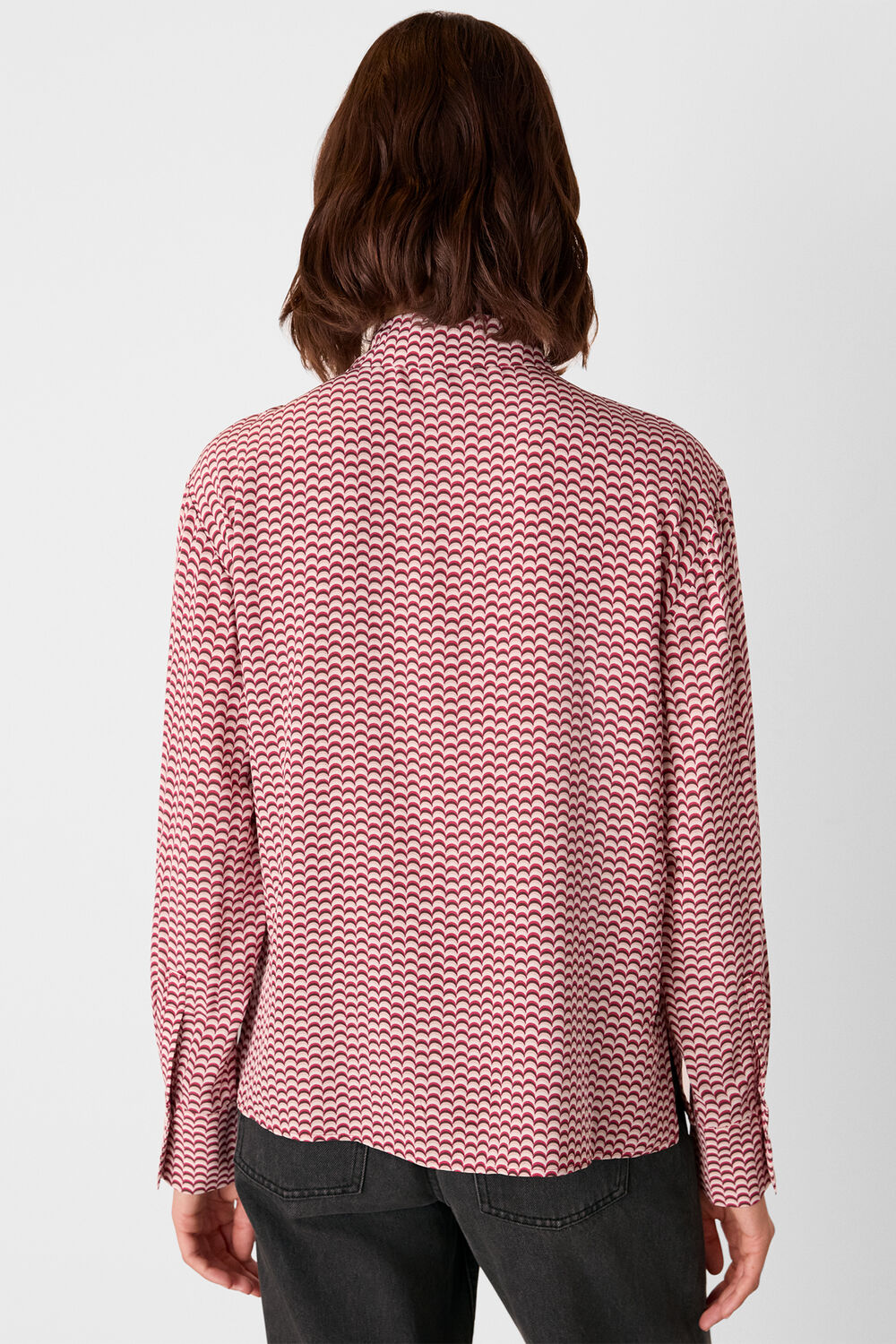 Red Geo Print Pleat Detail Shirt