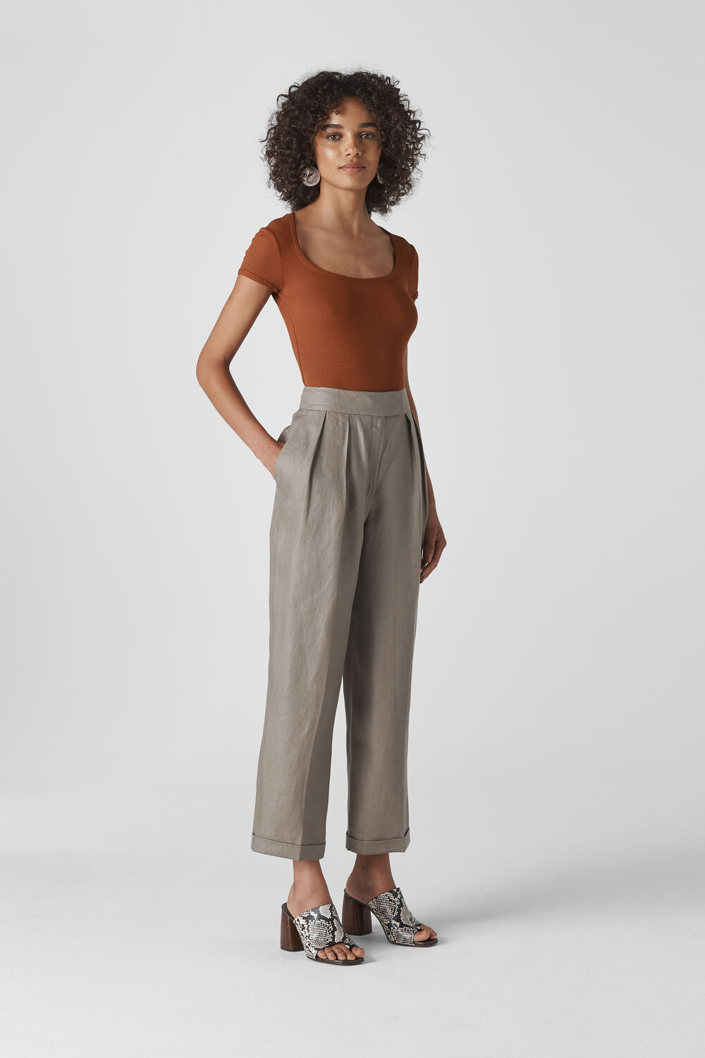 Lydia Linen Pleated Trouser Grey