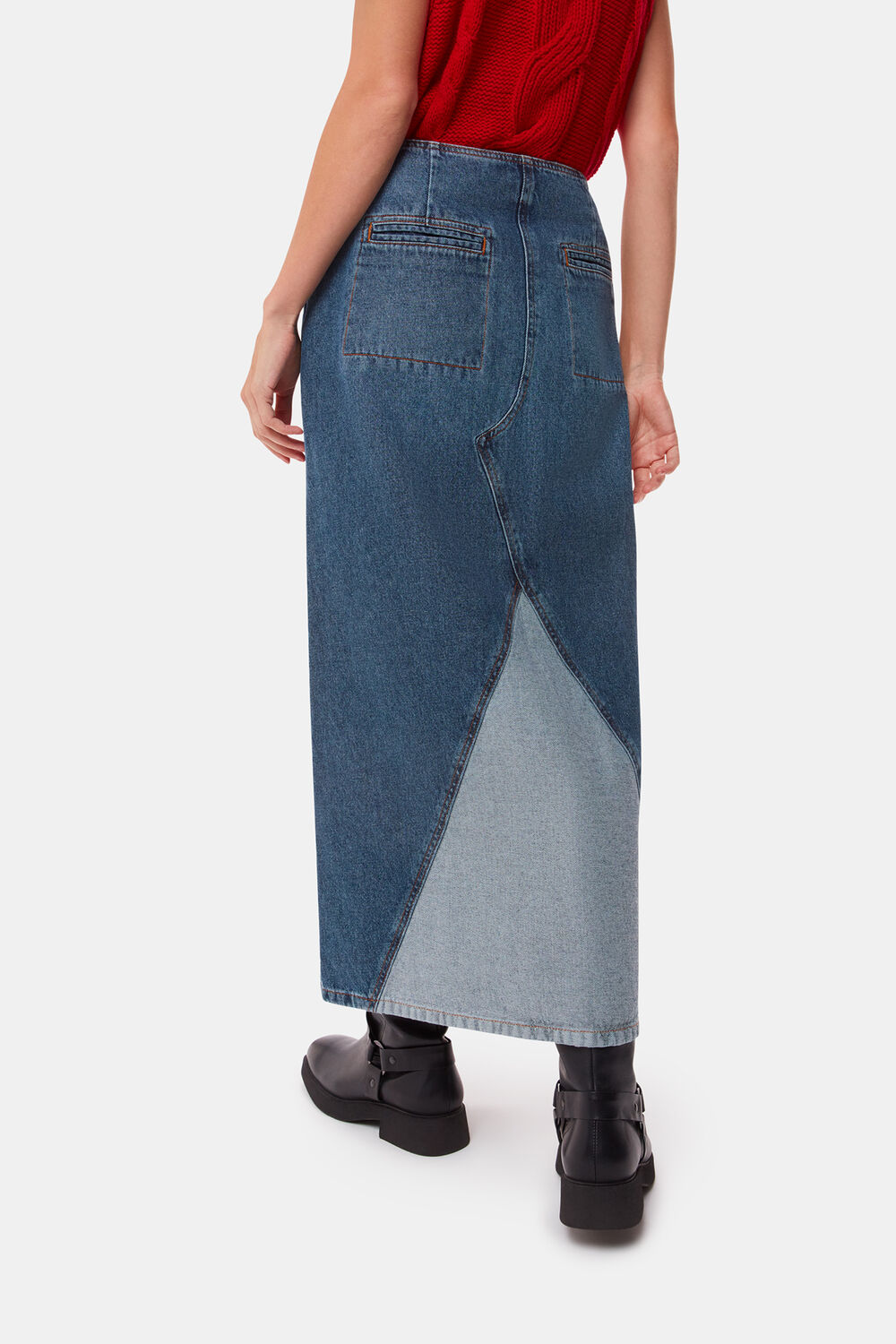 Patchwork Denim Midi Skirt